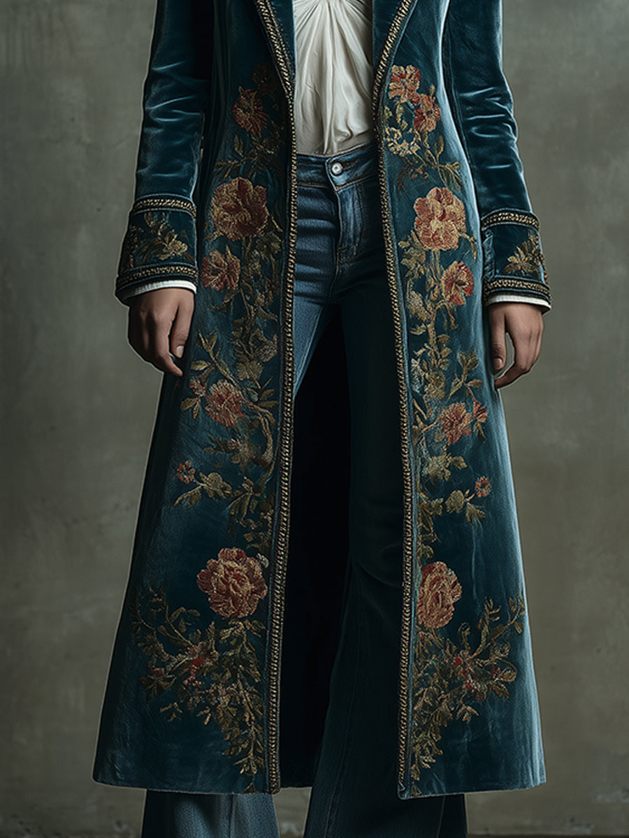 Vintage Velvet Gold Web Print Mid-length Coat