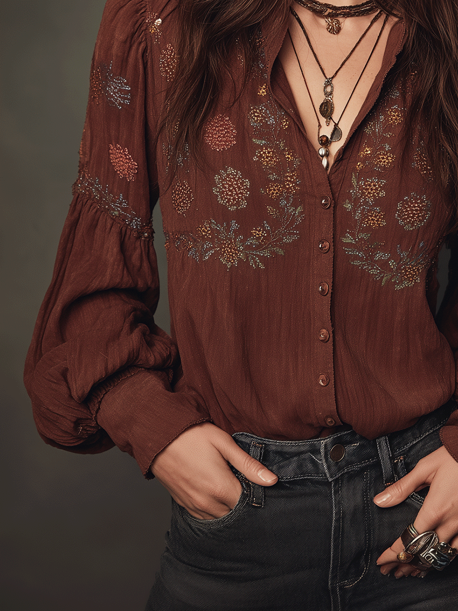 Vintage Romantic Bohemian Embroidered Blouse