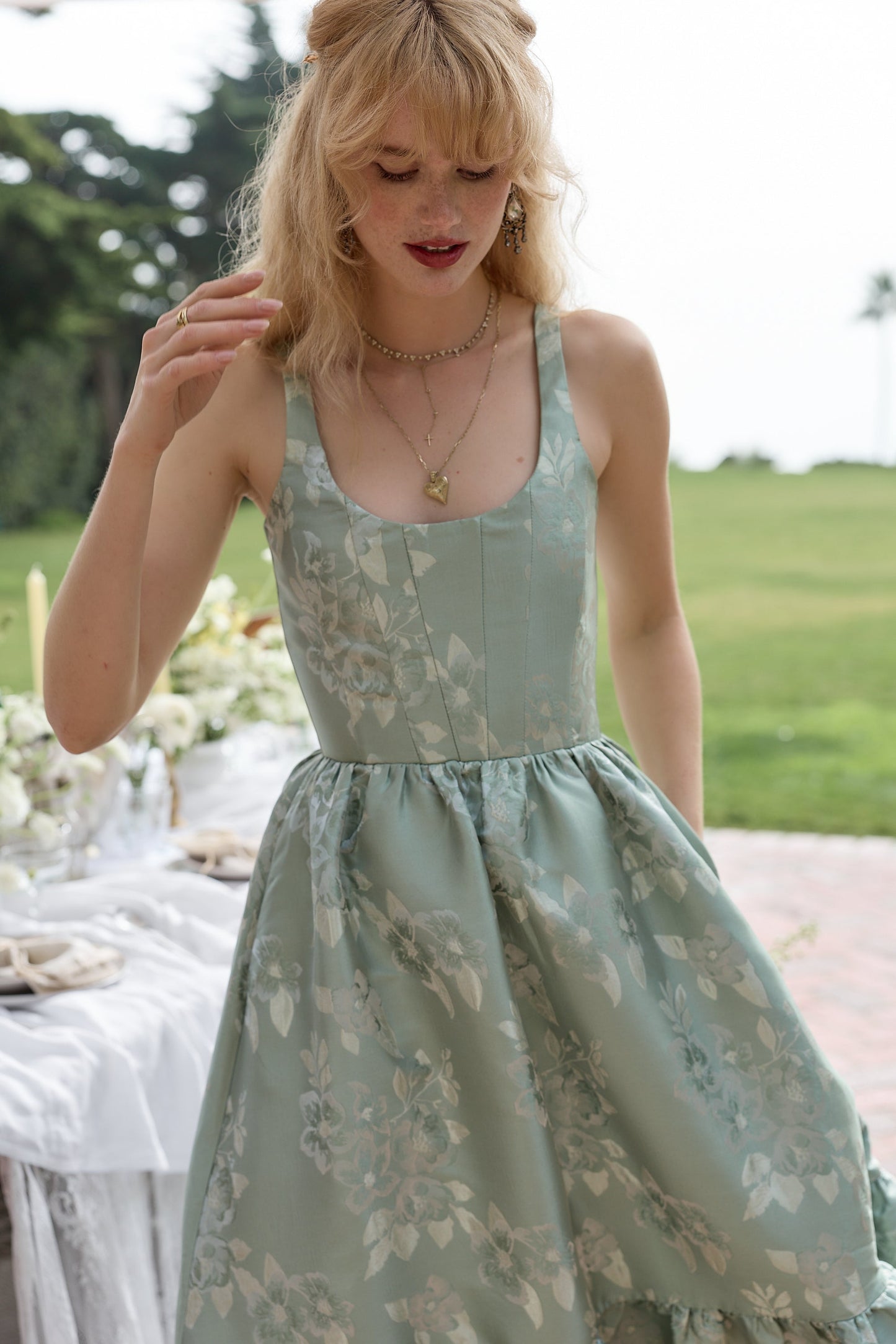 The Avery Dress in Sage Baroque Floral