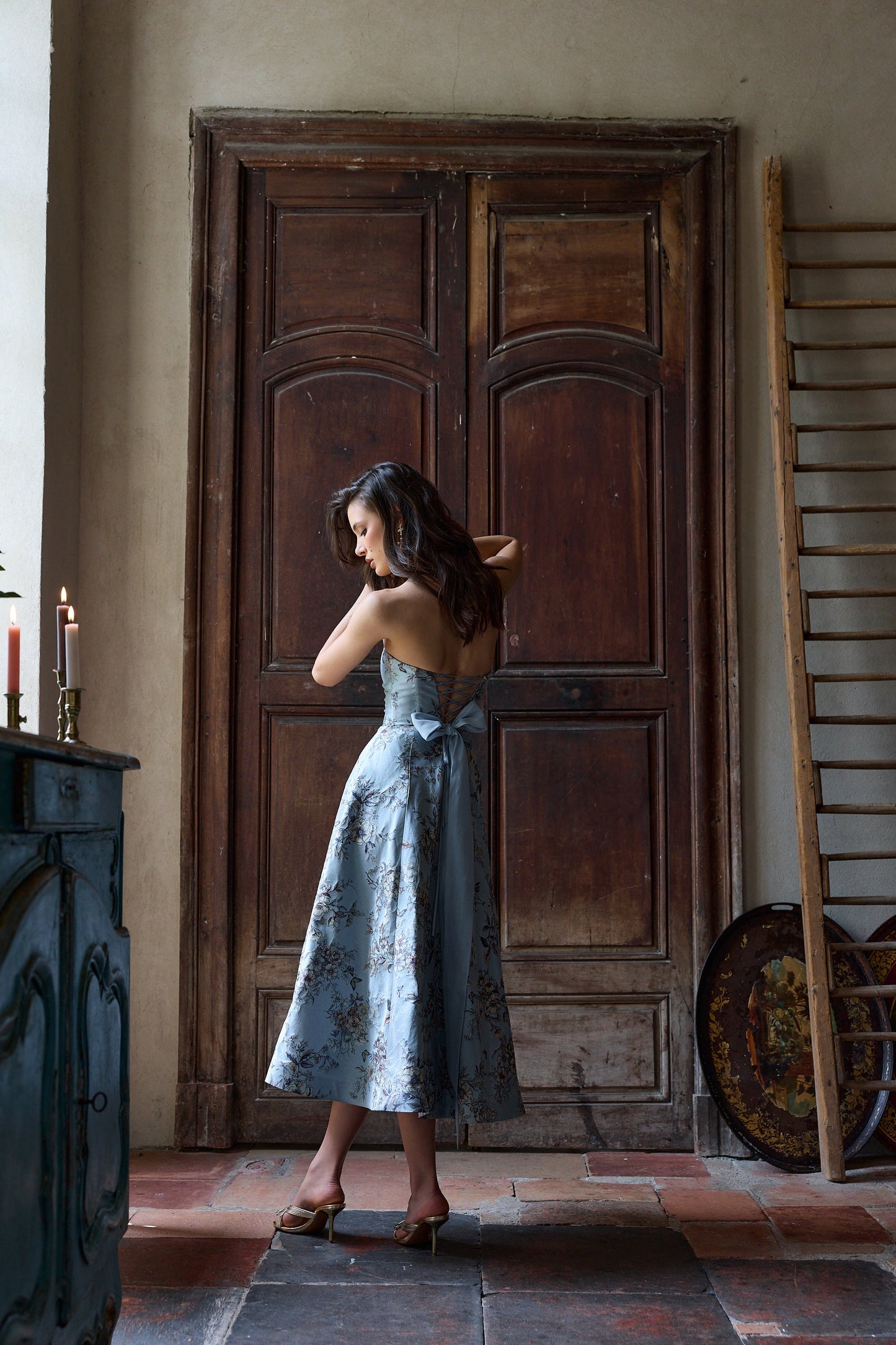 The Hazel Dress in Light Blue Lilibet Brocade
