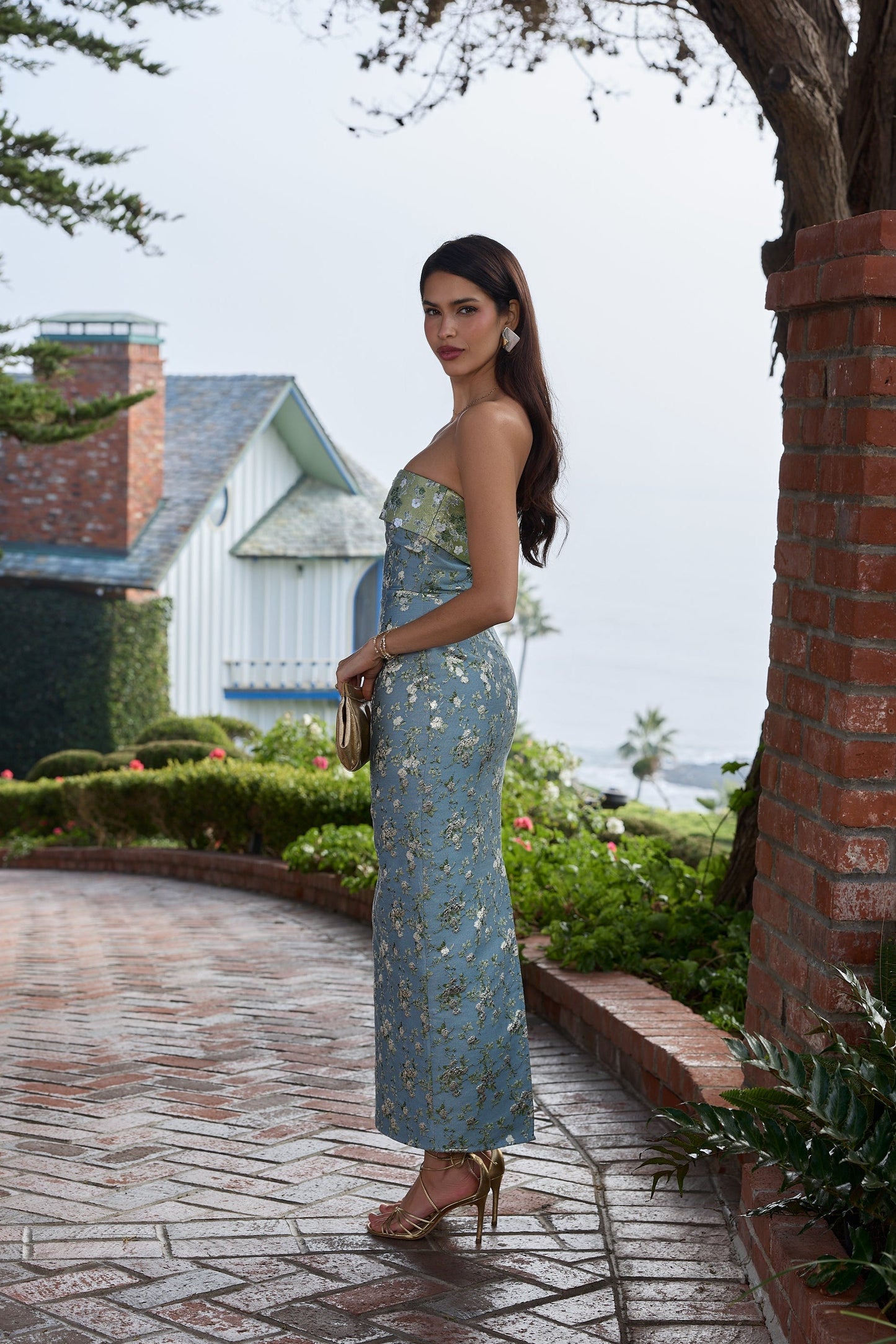 The Kennedy Dress in Slate Blue Cheverny Brocade