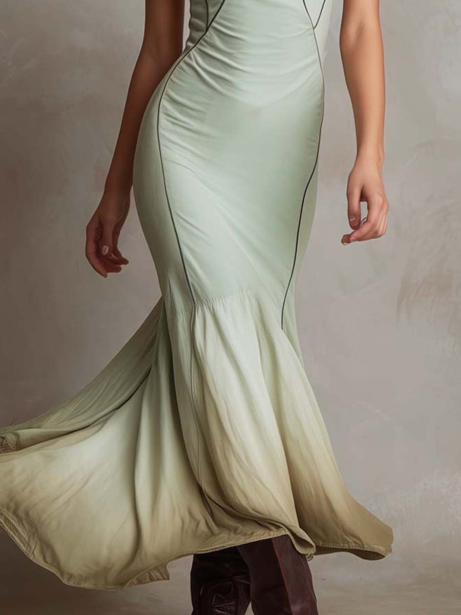 Ombre Flowy-Hem Bodycon Maxi Dress