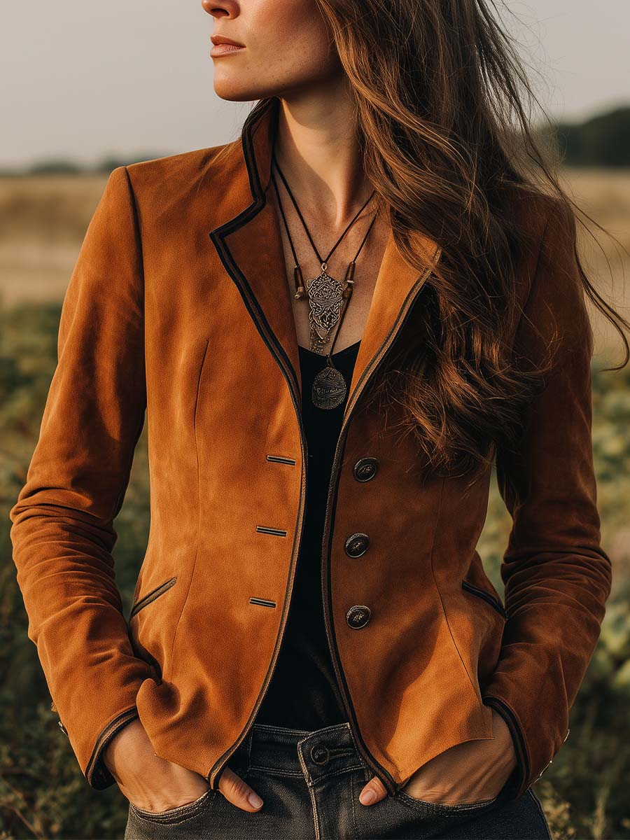 Bohemian Button-down Microsuede Blazer