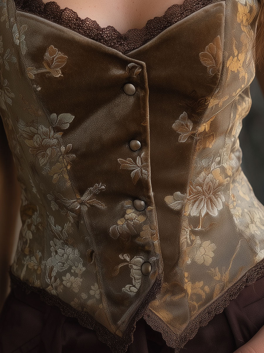 Vintage Velvet Printed Lace Patchwork Vest