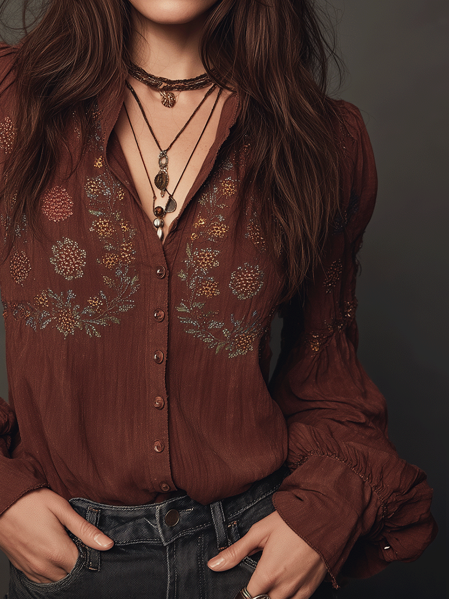 Vintage Romantic Bohemian Embroidered Blouse