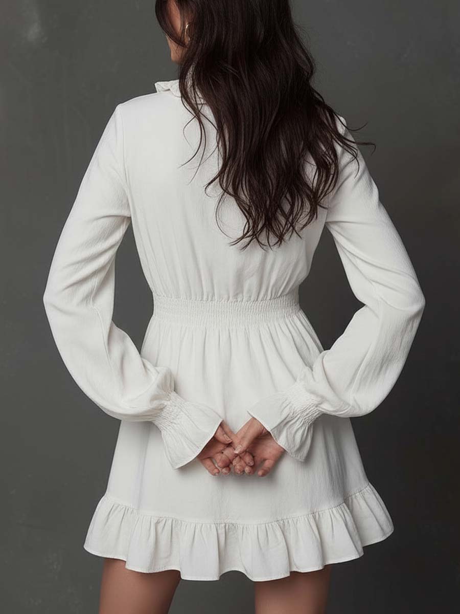 Romantic Ruffled Lace-Up Mini Dress