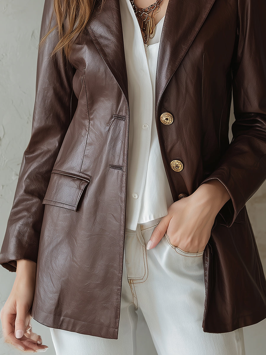 Retro Classic Eco-friendly Leather Waist Blazer