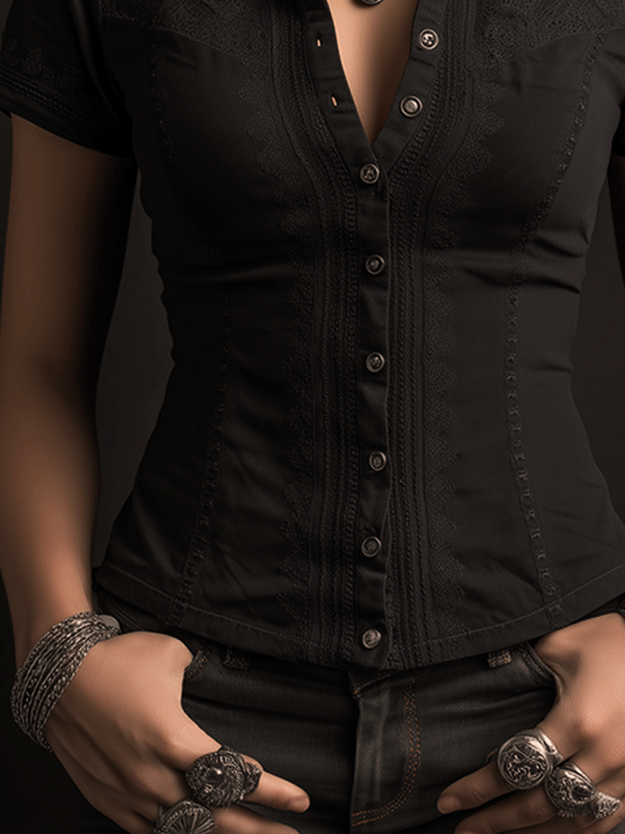 Gothic Black Utility Corset Shirt