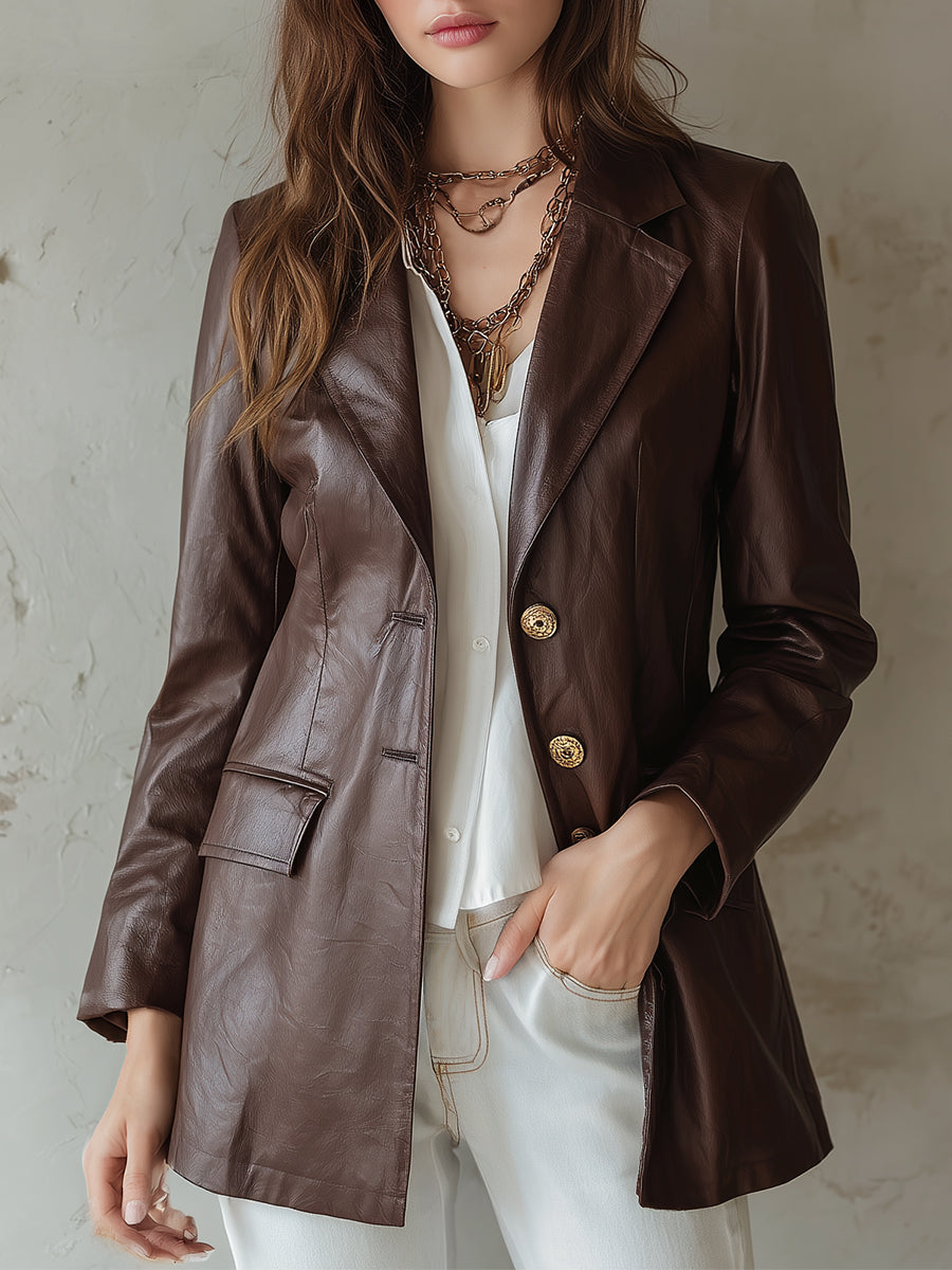 Retro Classic Eco-friendly Leather Waist Blazer