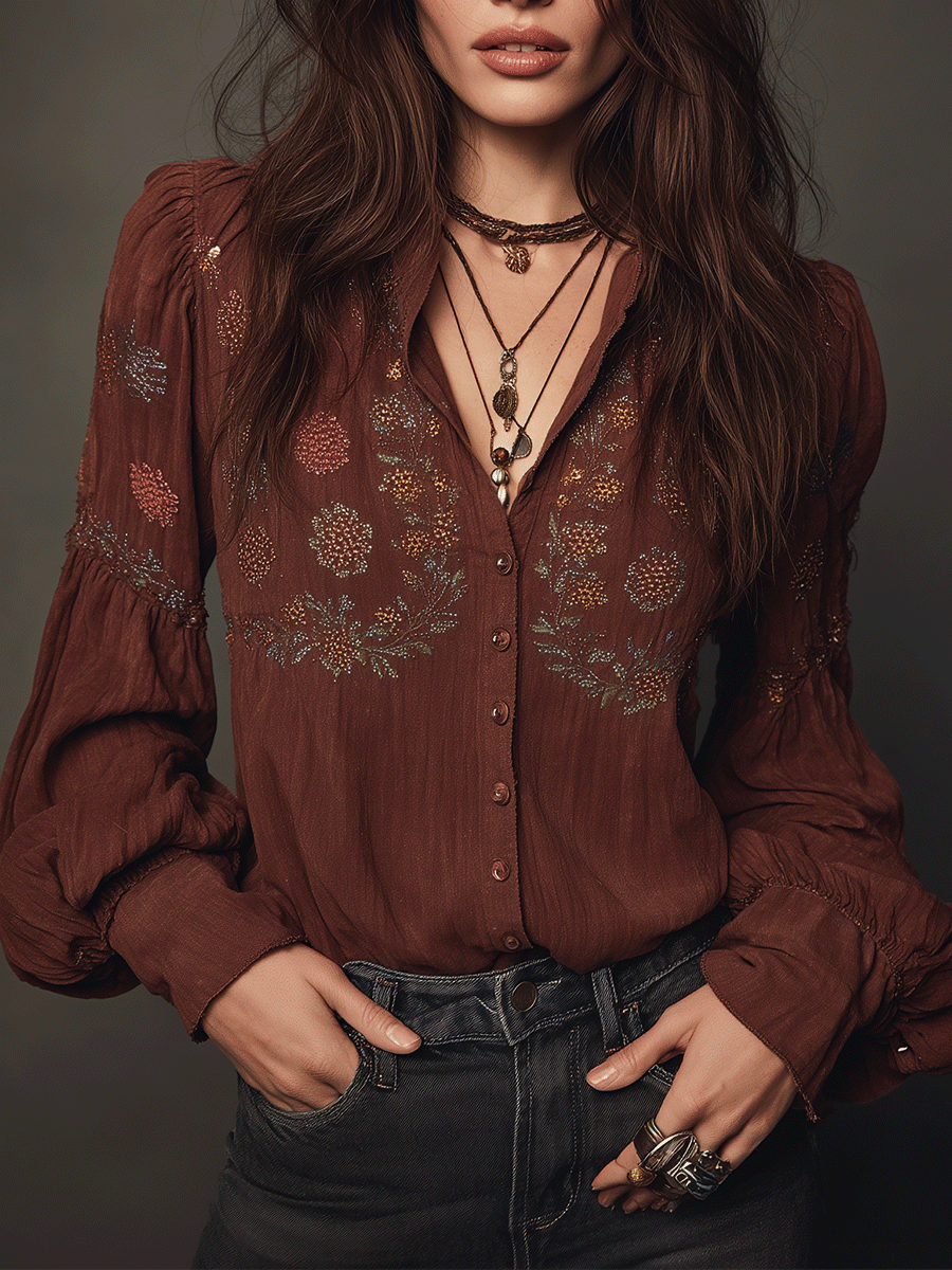 Vintage Romantic Bohemian Embroidered Blouse