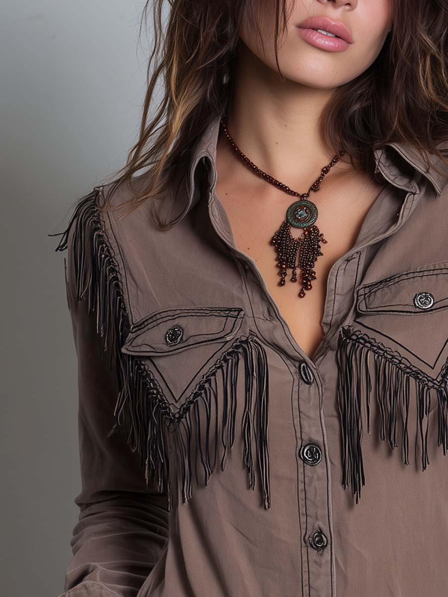 Retro Western Cowboy Style Fringed Blouse