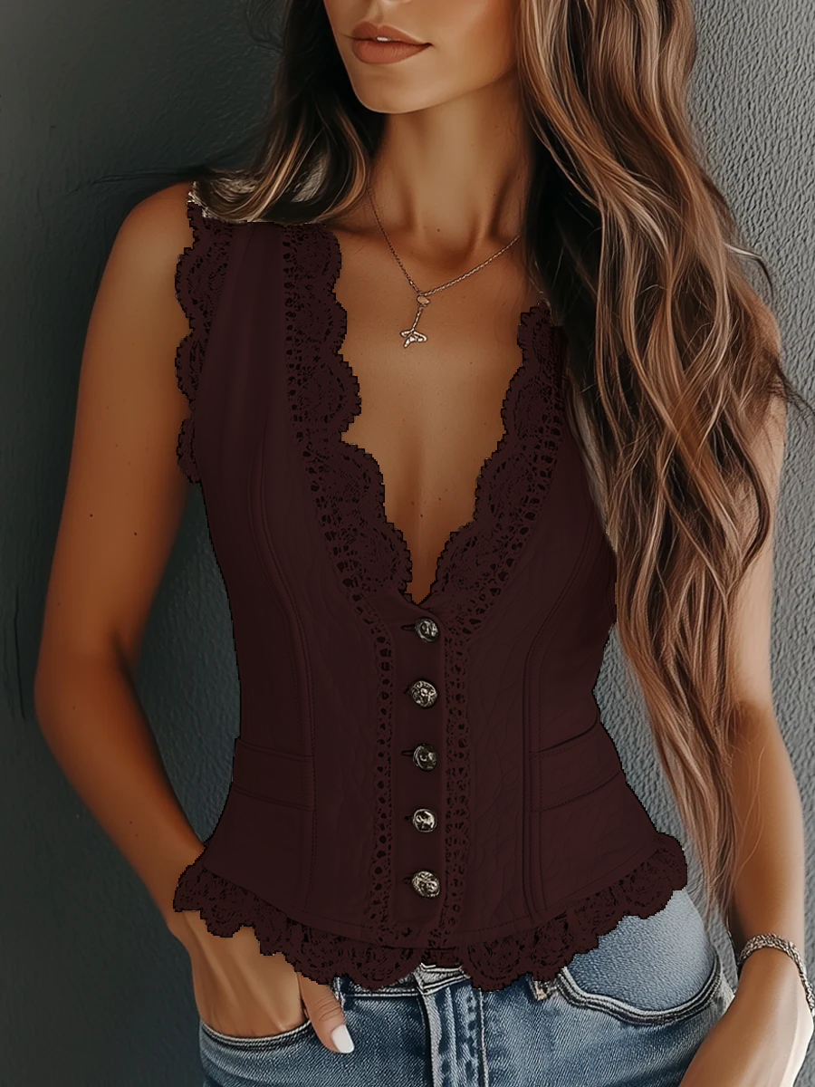 Vintage Faux Leather Lace Vest