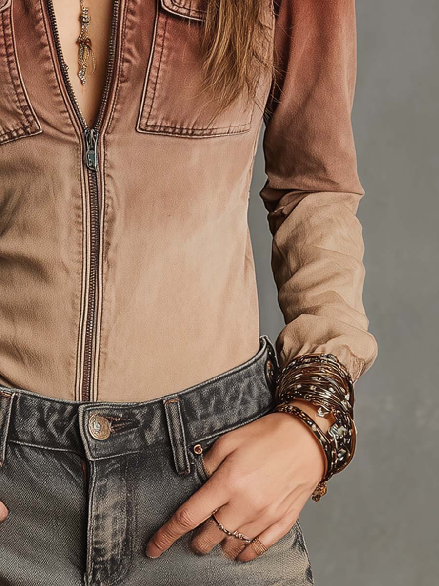 Vintage Distressed Ombre Denim Blouse