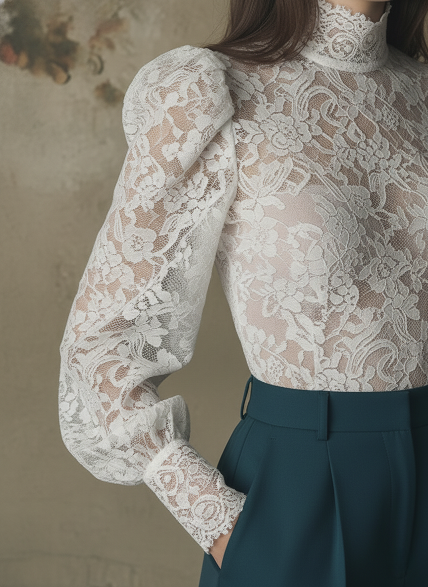 The Elegant Lace High-Neck Blouse