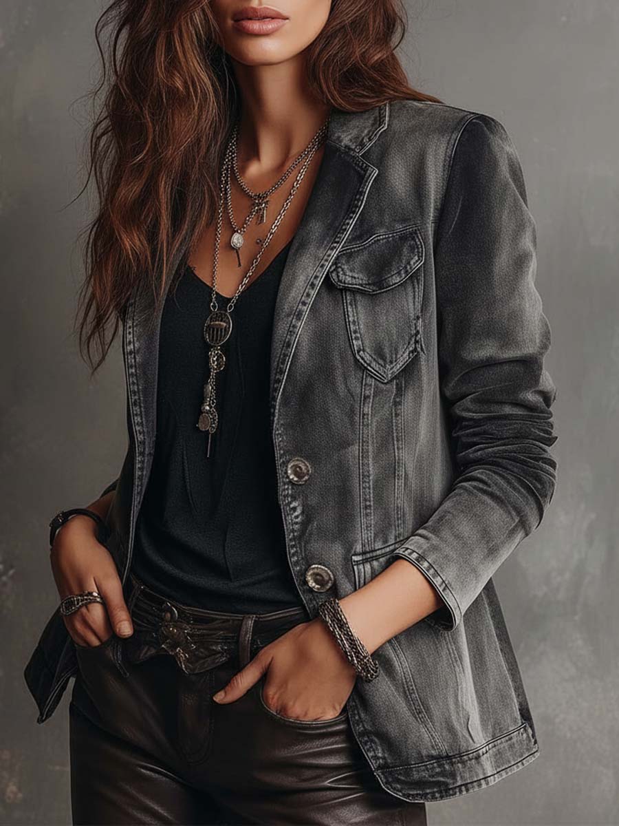 Washed Charcoal Denim Blazer