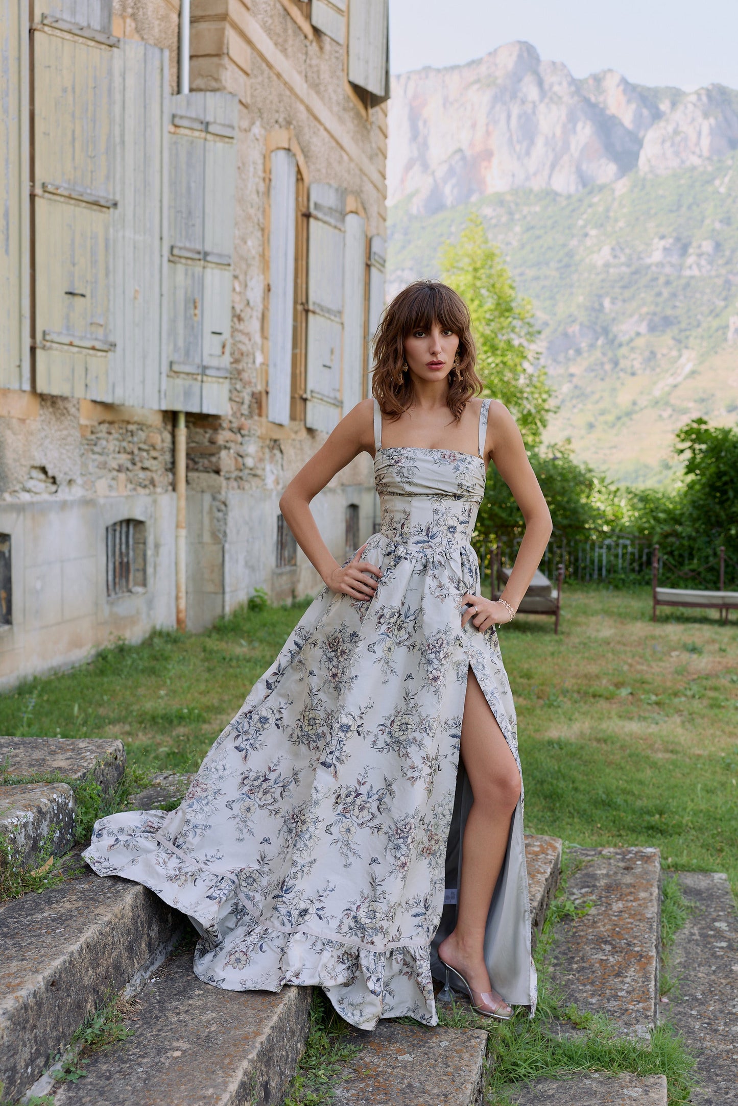 The Ava Dress in Stone Lilibet Brocade