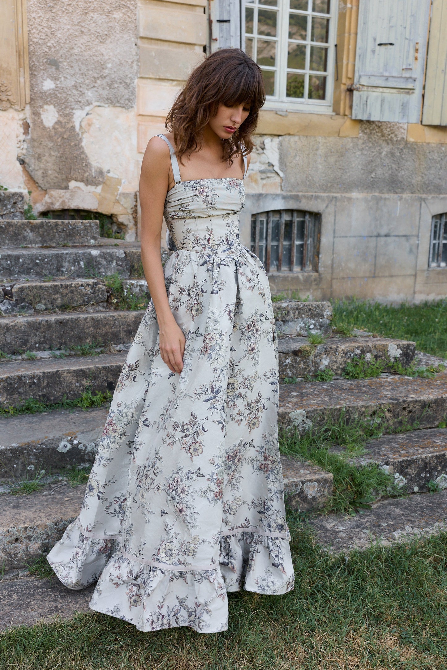 The Ava Dress in Stone Lilibet Brocade
