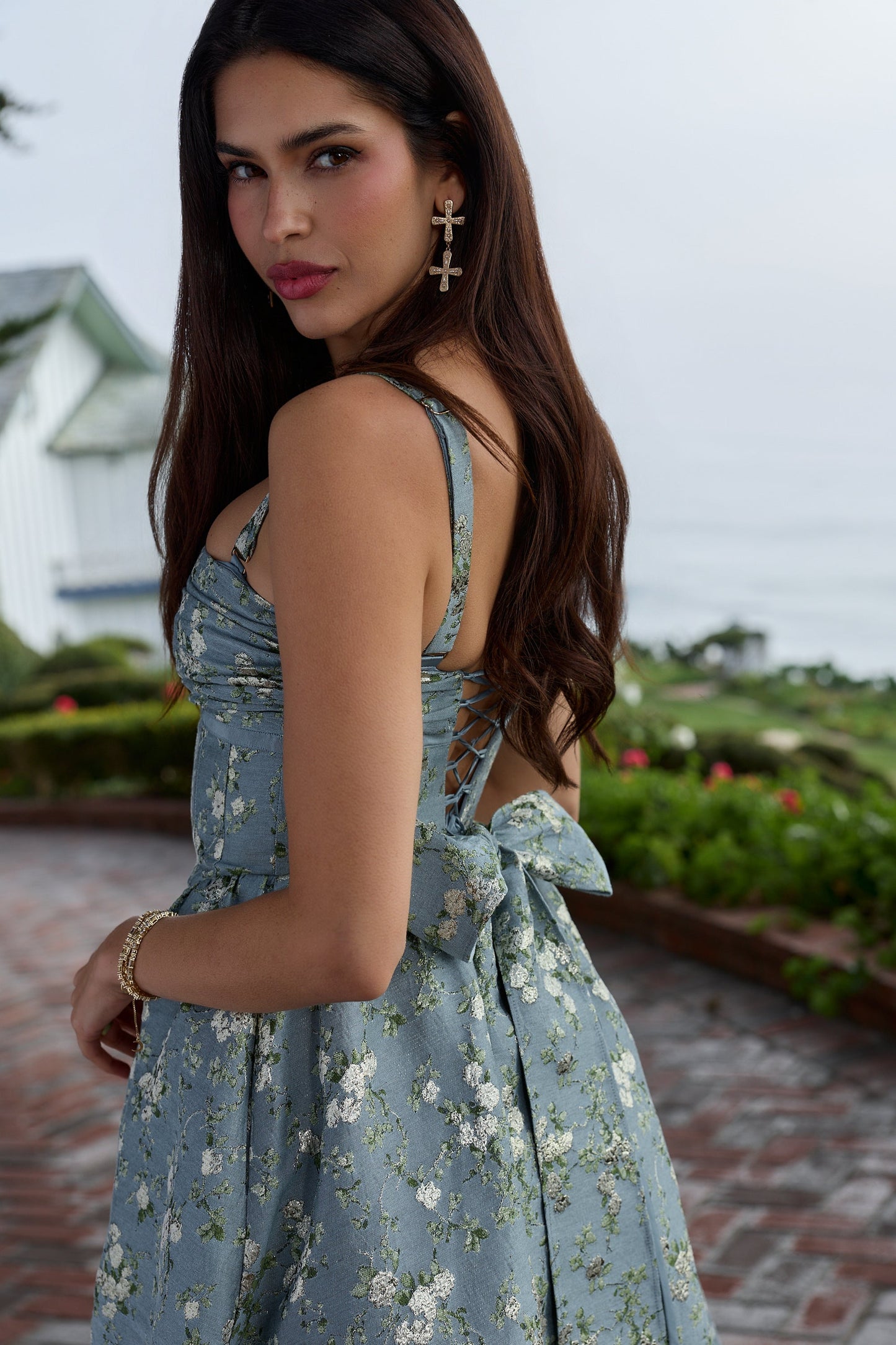 The Ava Dress in Slate Blue Cheverny Brocade