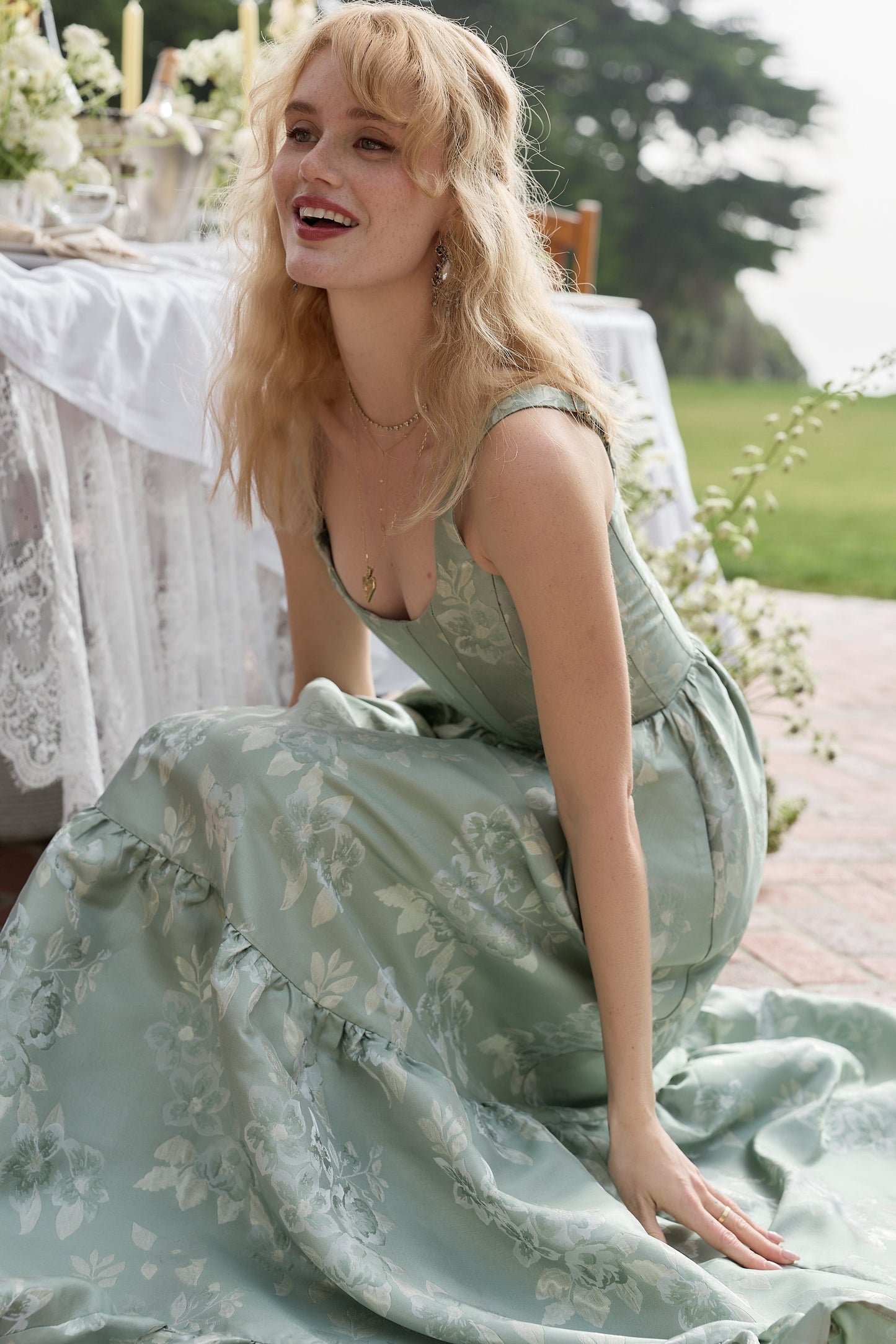 The Avery Dress in Sage Baroque Floral