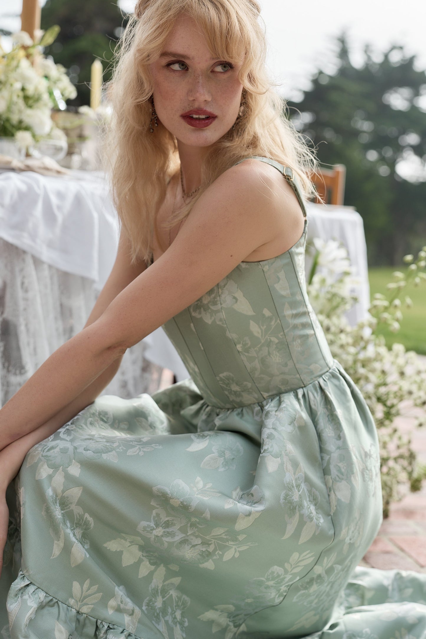 The Avery Dress in Sage Baroque Floral