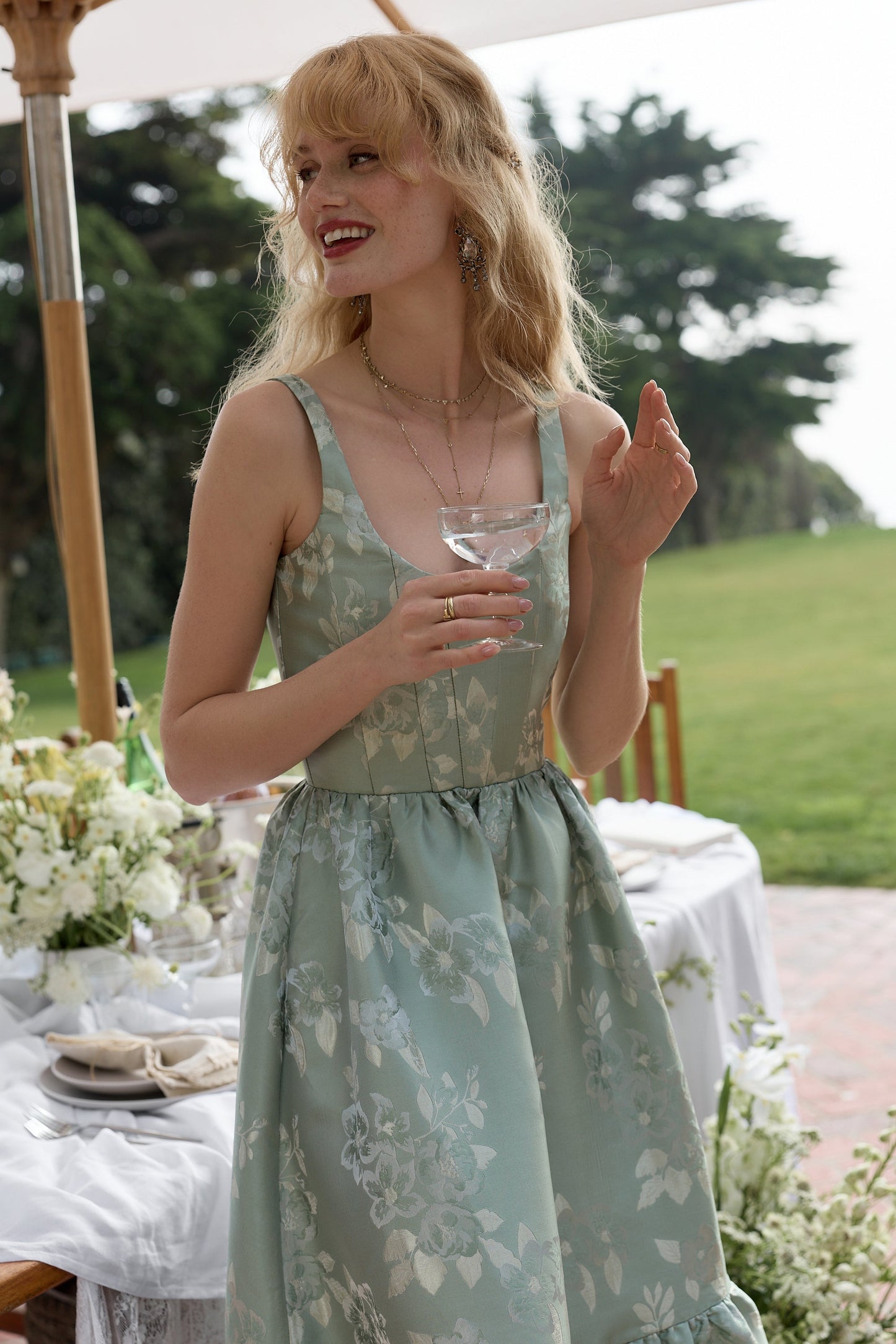 The Avery Dress in Sage Baroque Floral