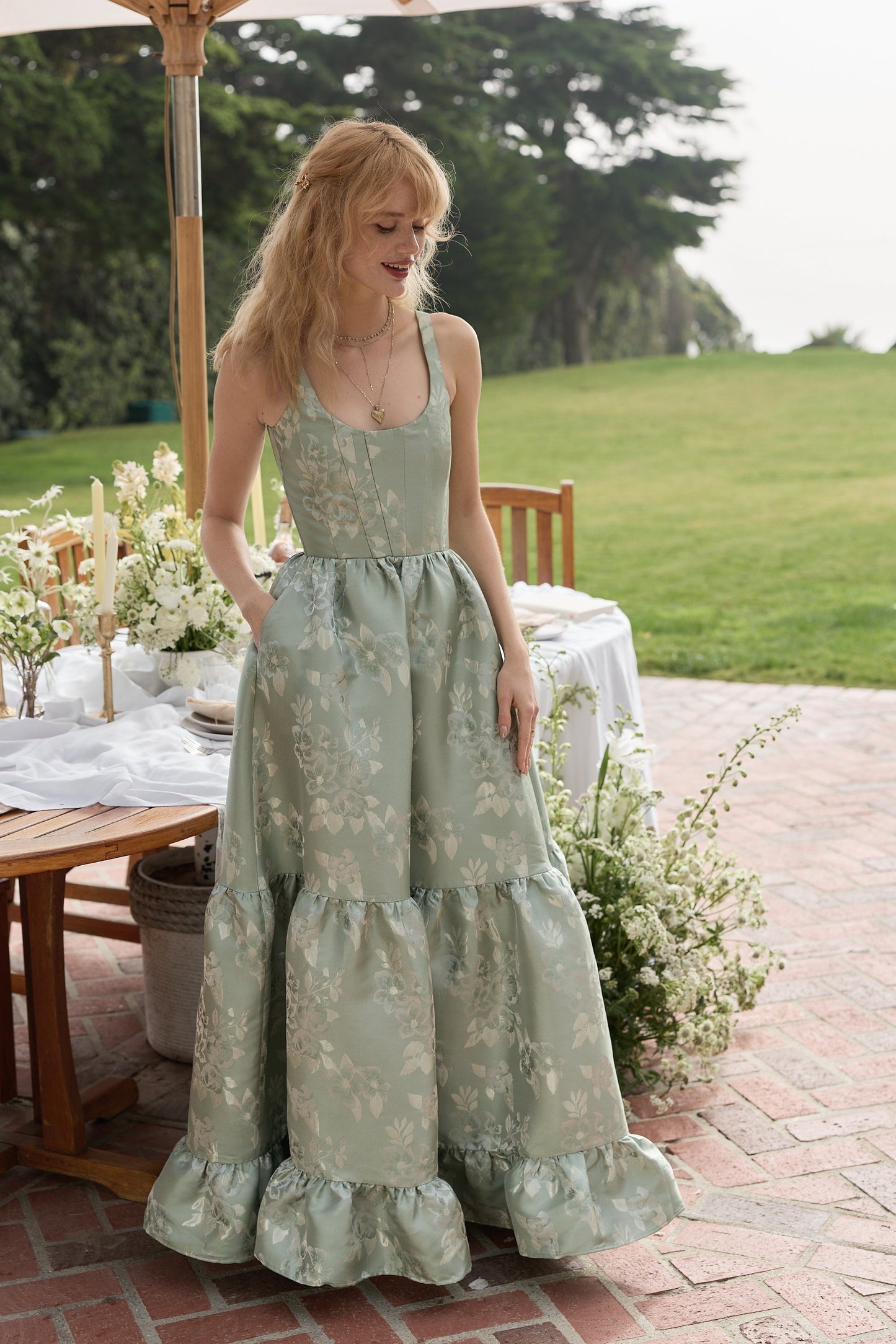 The Avery Dress in Sage Baroque Floral