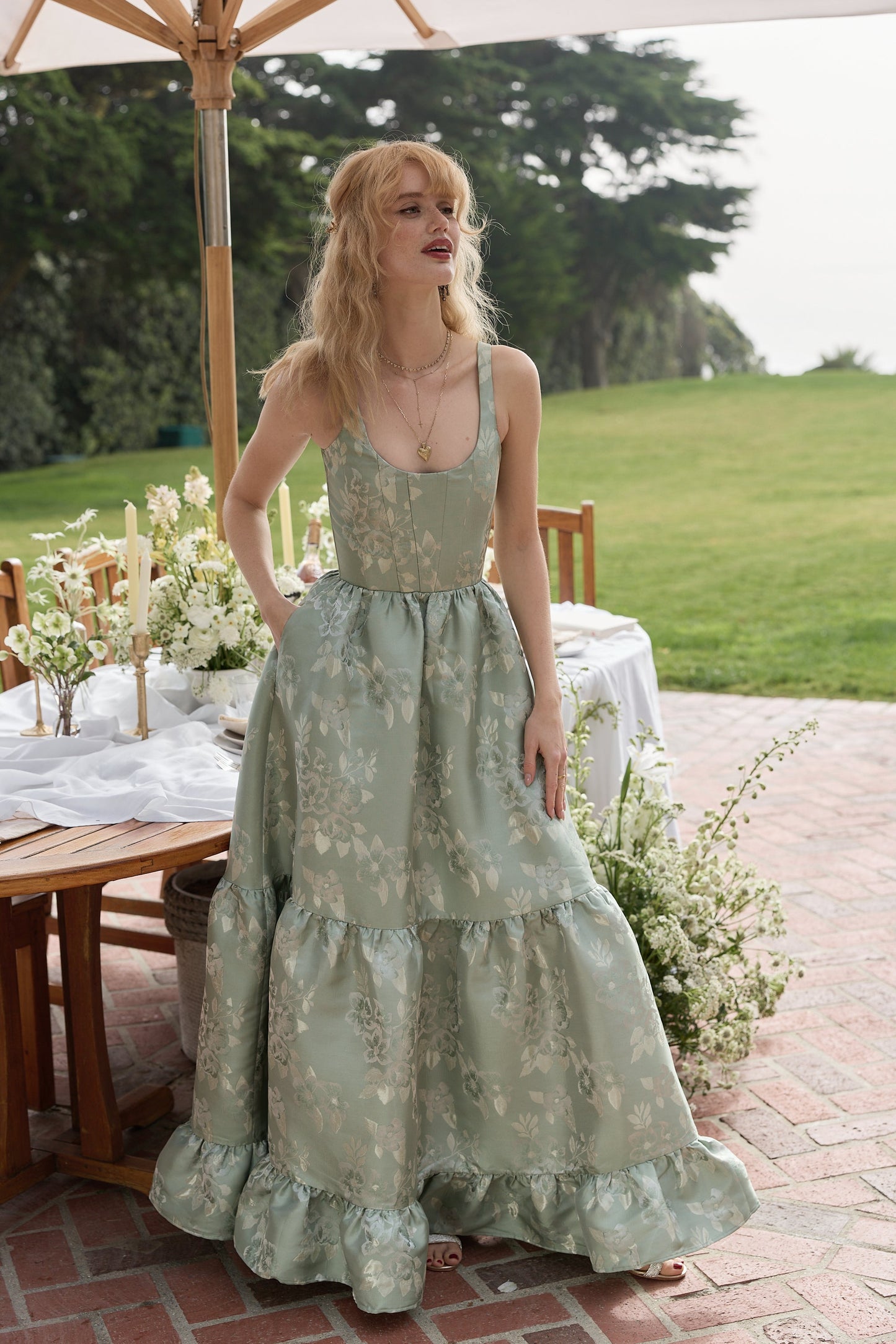 The Avery Dress in Sage Baroque Floral