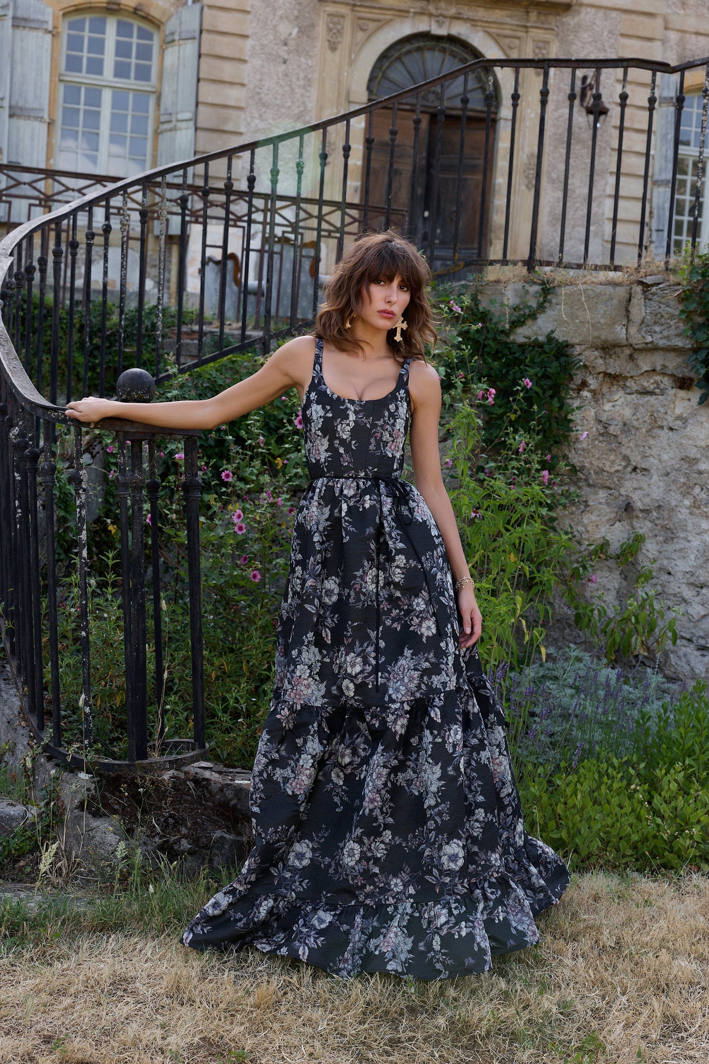 The Avery Dress in Black Lilibet Brocade