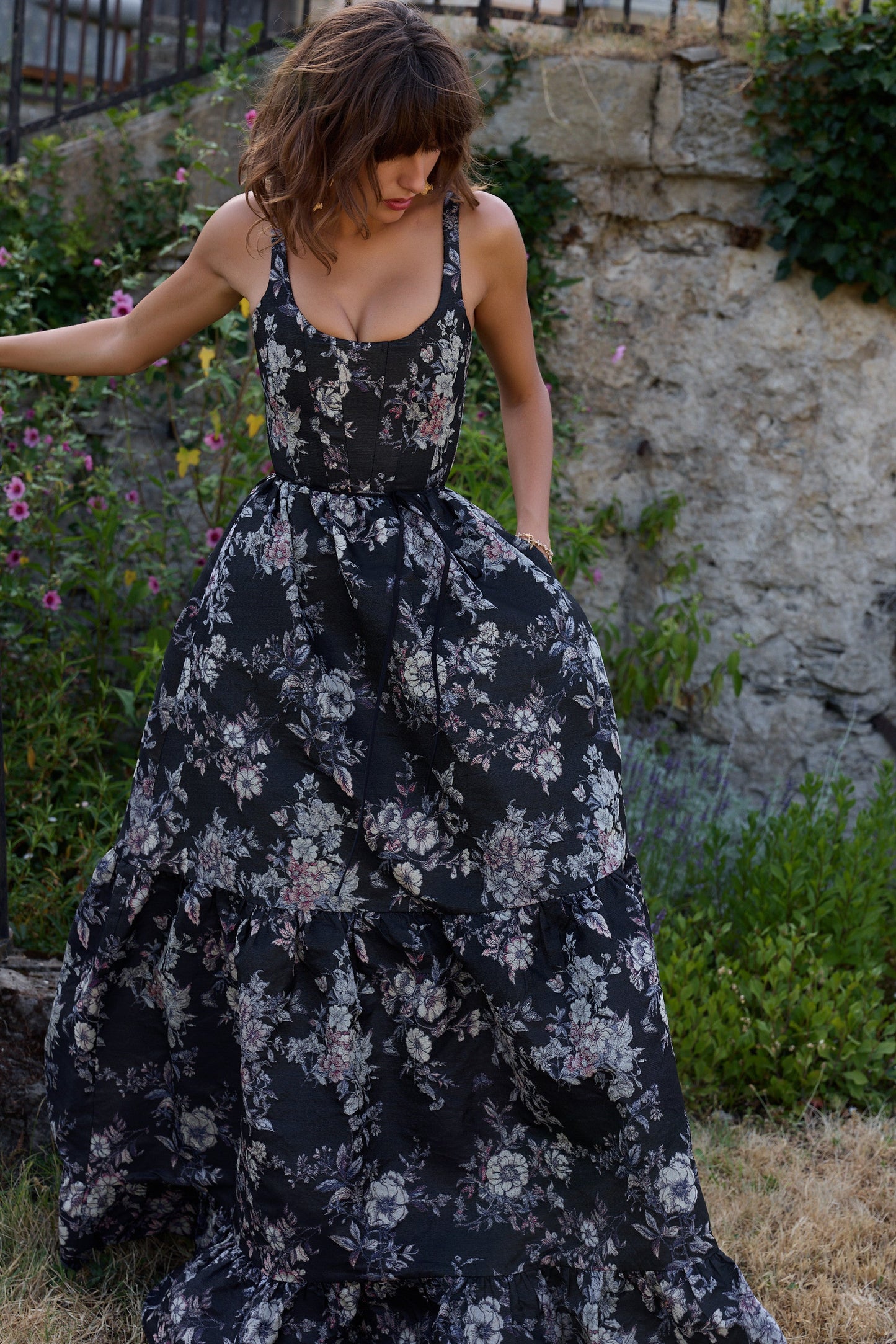 The Avery Dress in Black Lilibet Brocade
