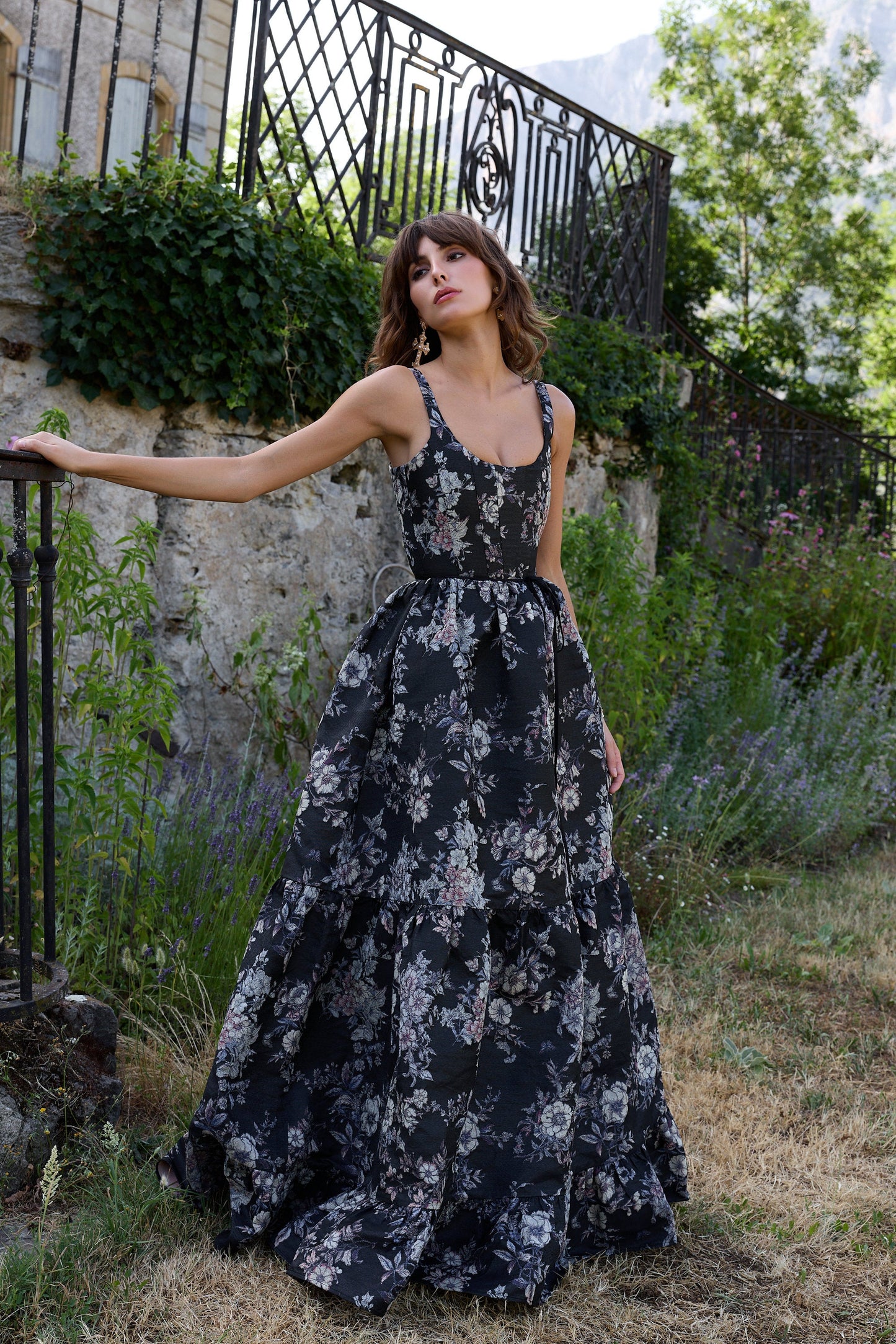 The Avery Dress in Black Lilibet Brocade