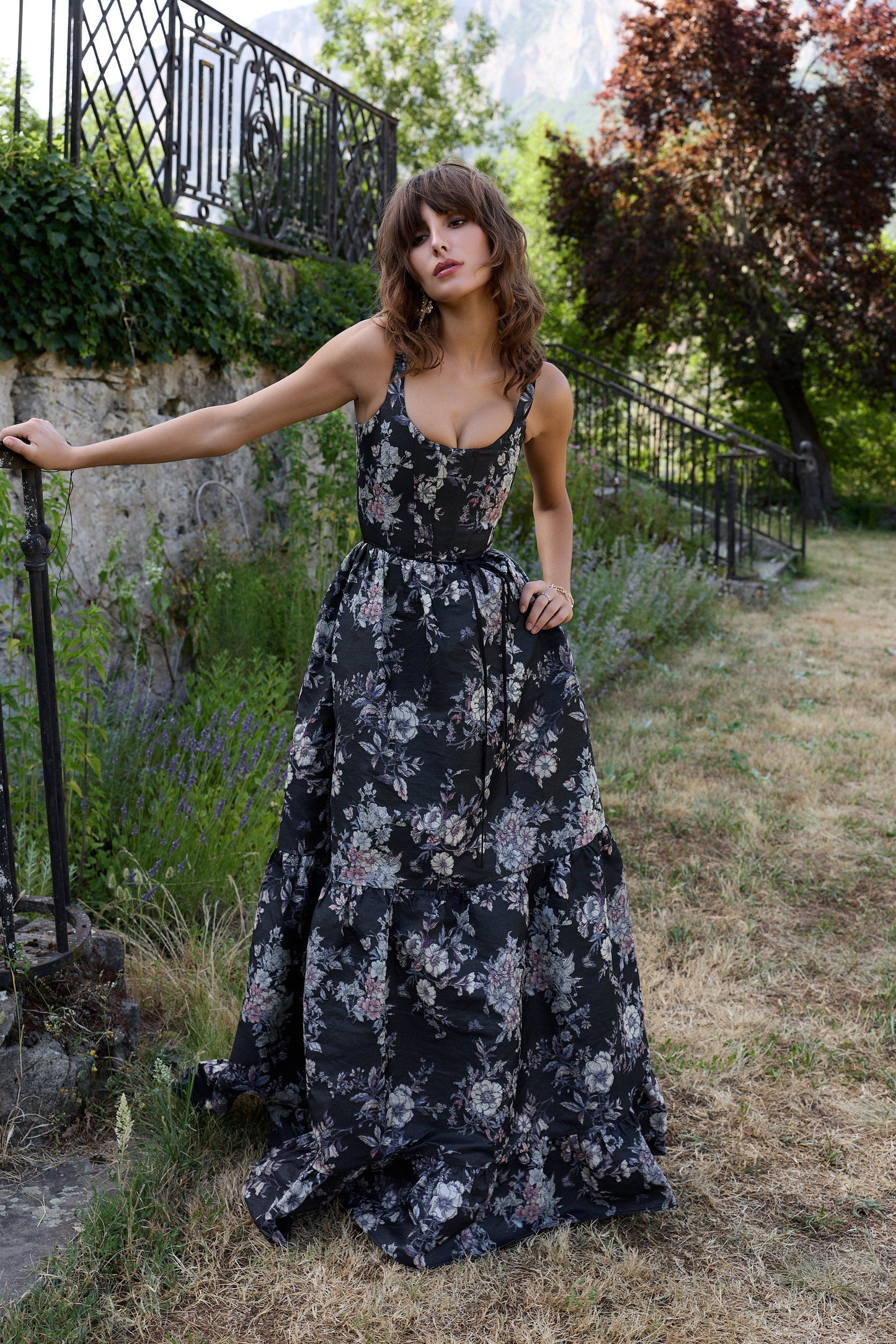 The Avery Dress in Black Lilibet Brocade