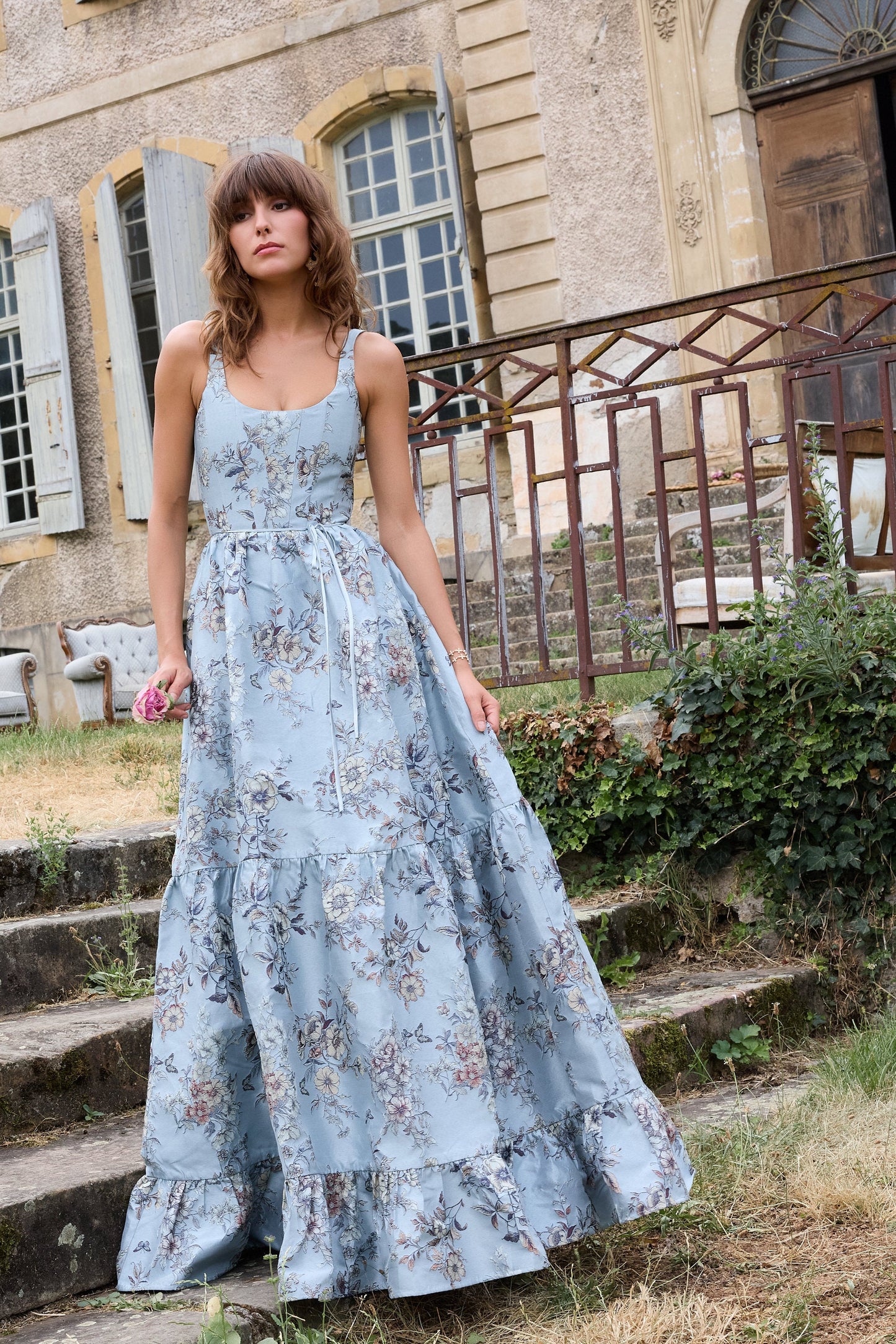 The Avery Dress in Light Blue Lilibet Brocade