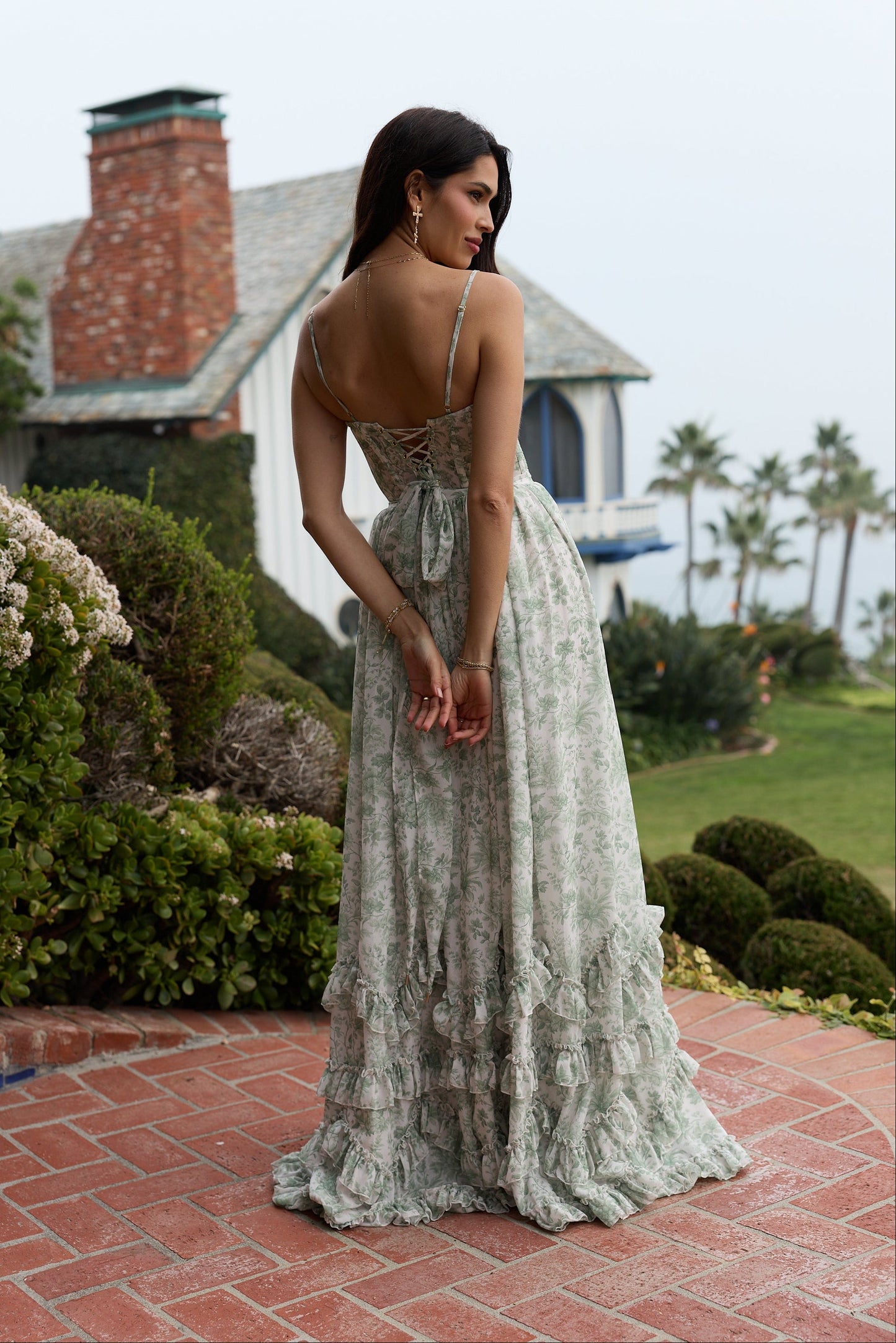 The Carmen Dress in Sage Toile