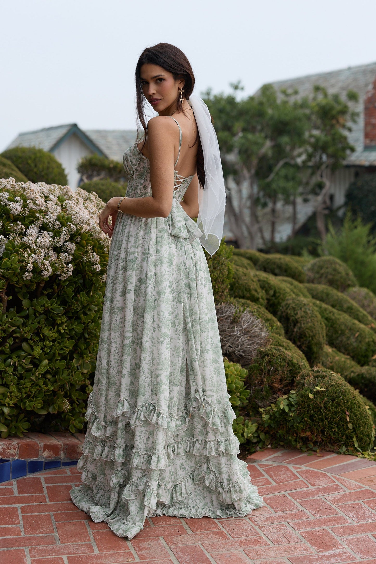 The Carmen Dress in Sage Toile