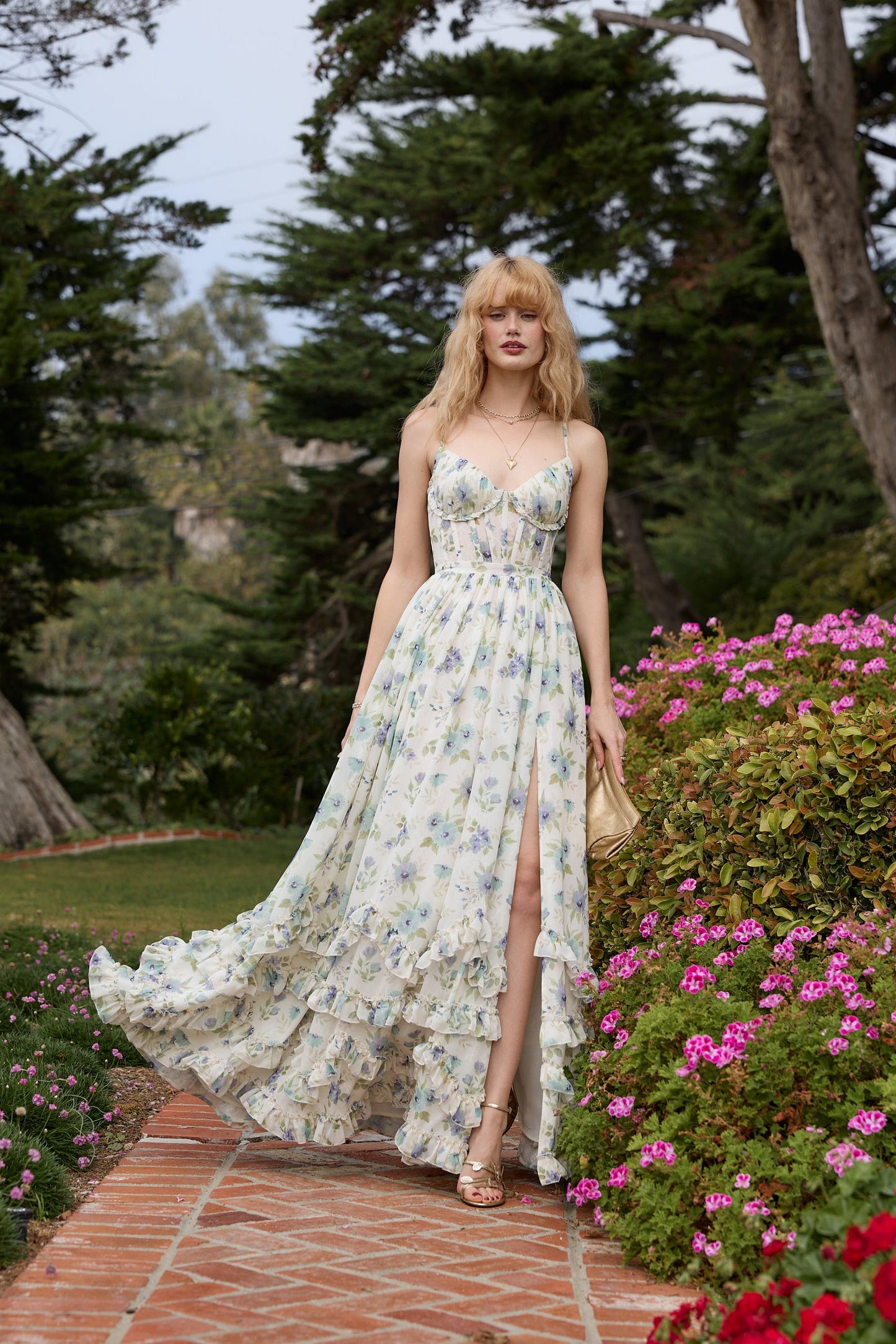 The Carmen Dress in Blue Watercolor Floral