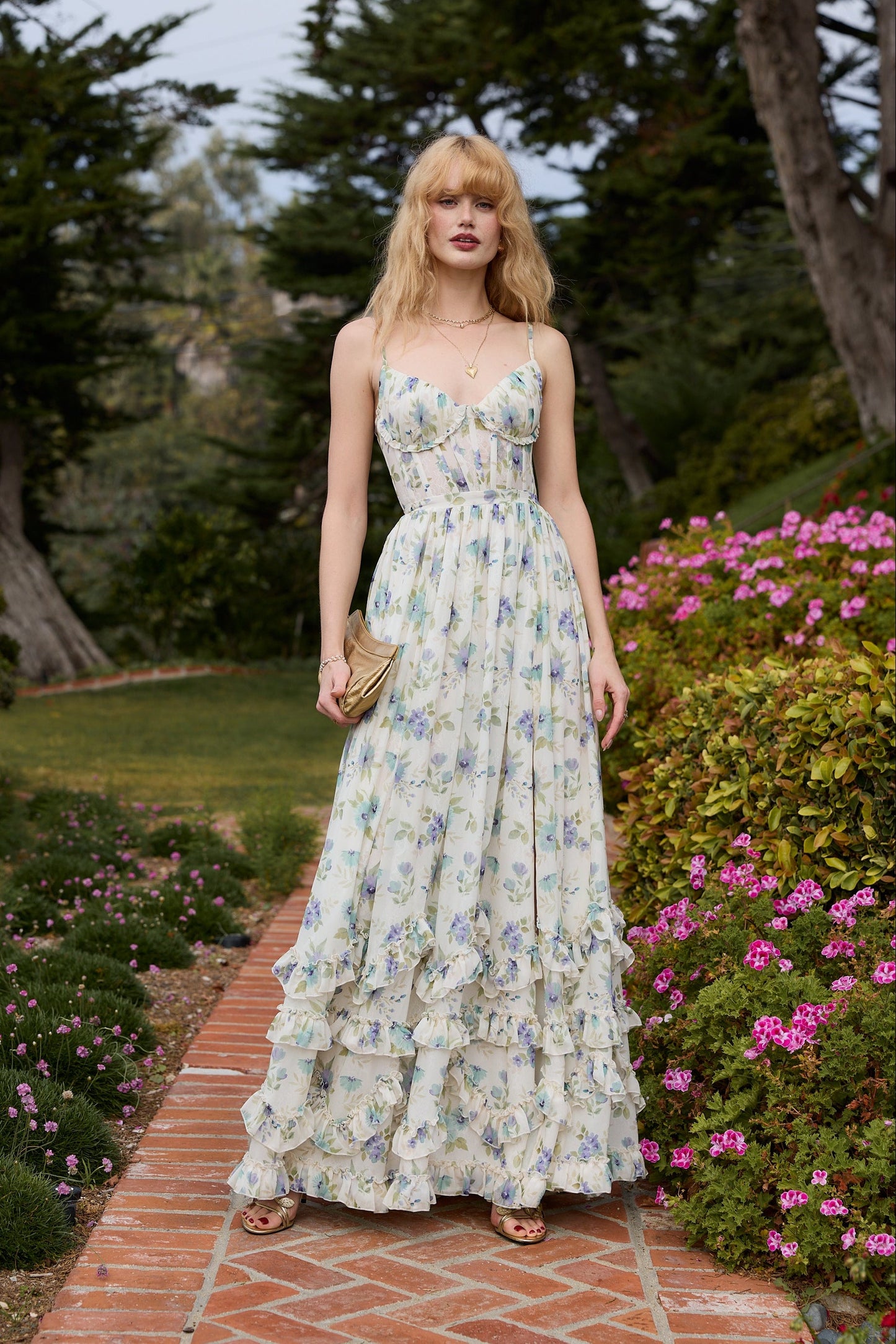 The Carmen Dress in Blue Watercolor Floral