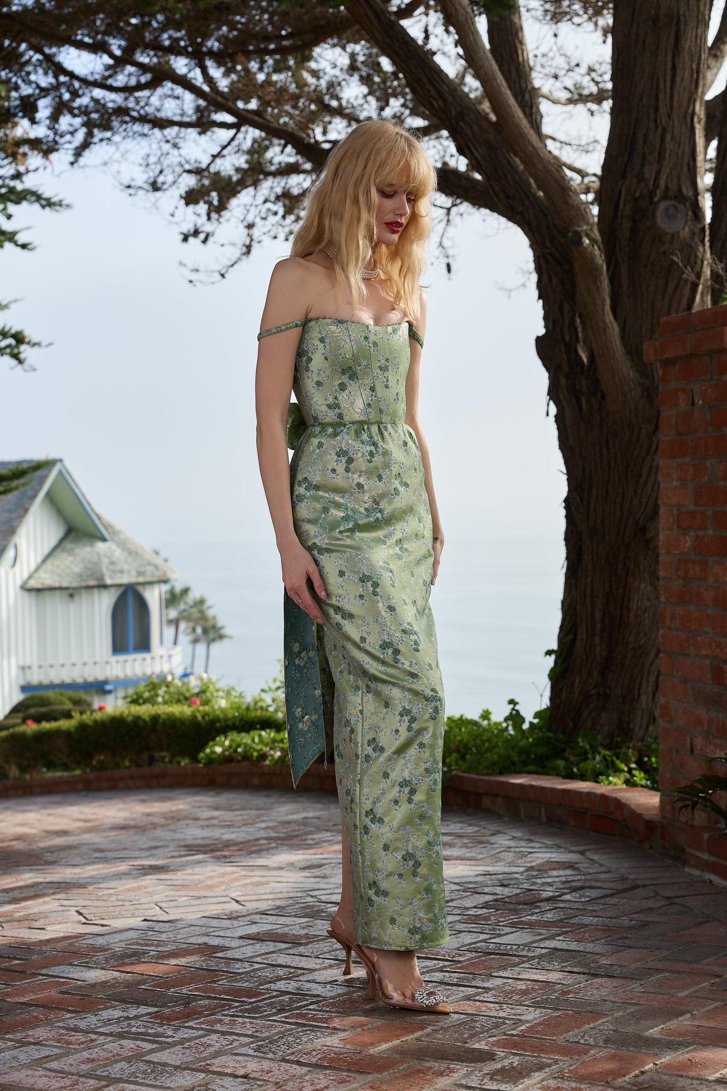 The Cheryl Dress in Peridot Cheverny Brocade
