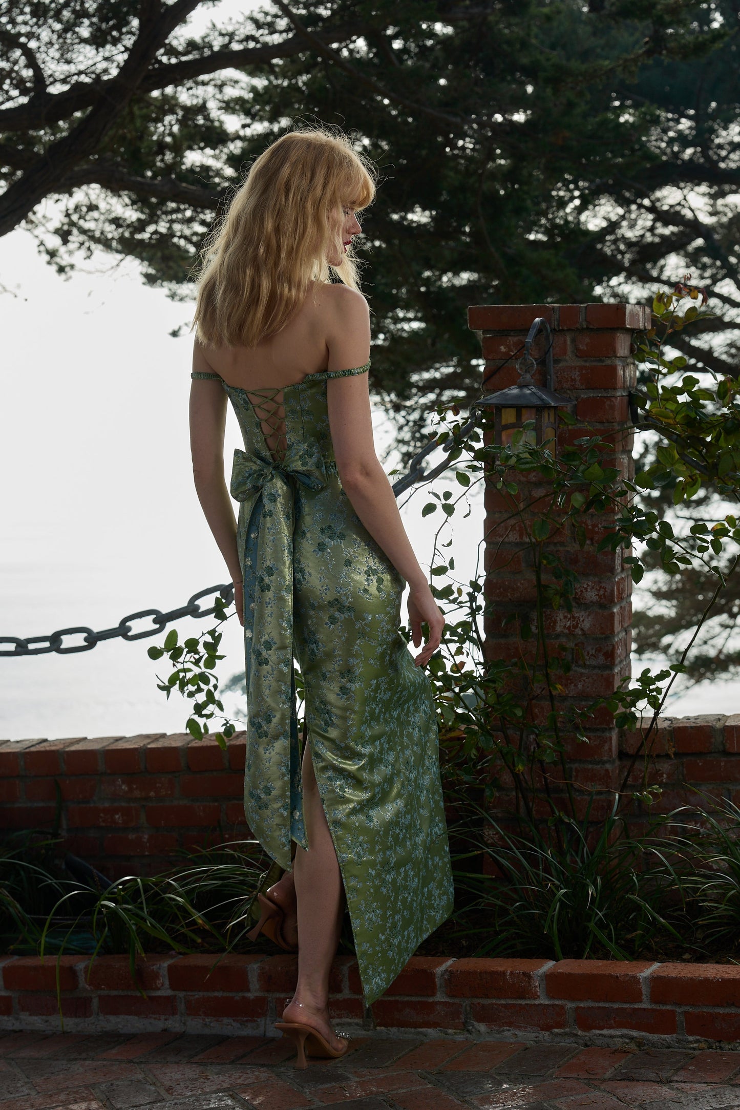The Cheryl Dress in Peridot Cheverny Brocade