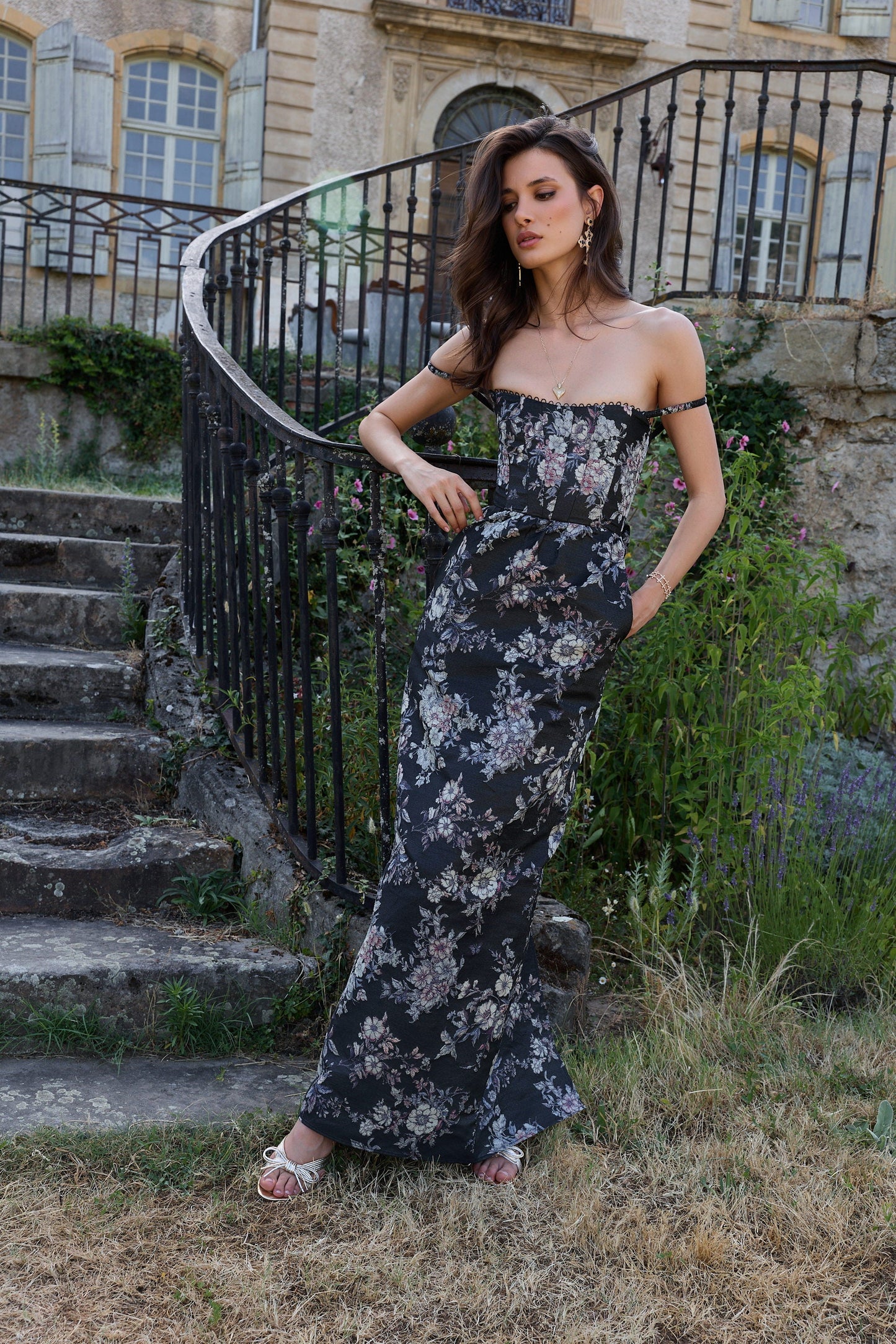 The Cheryl Dress in Black Lilibet Brocade