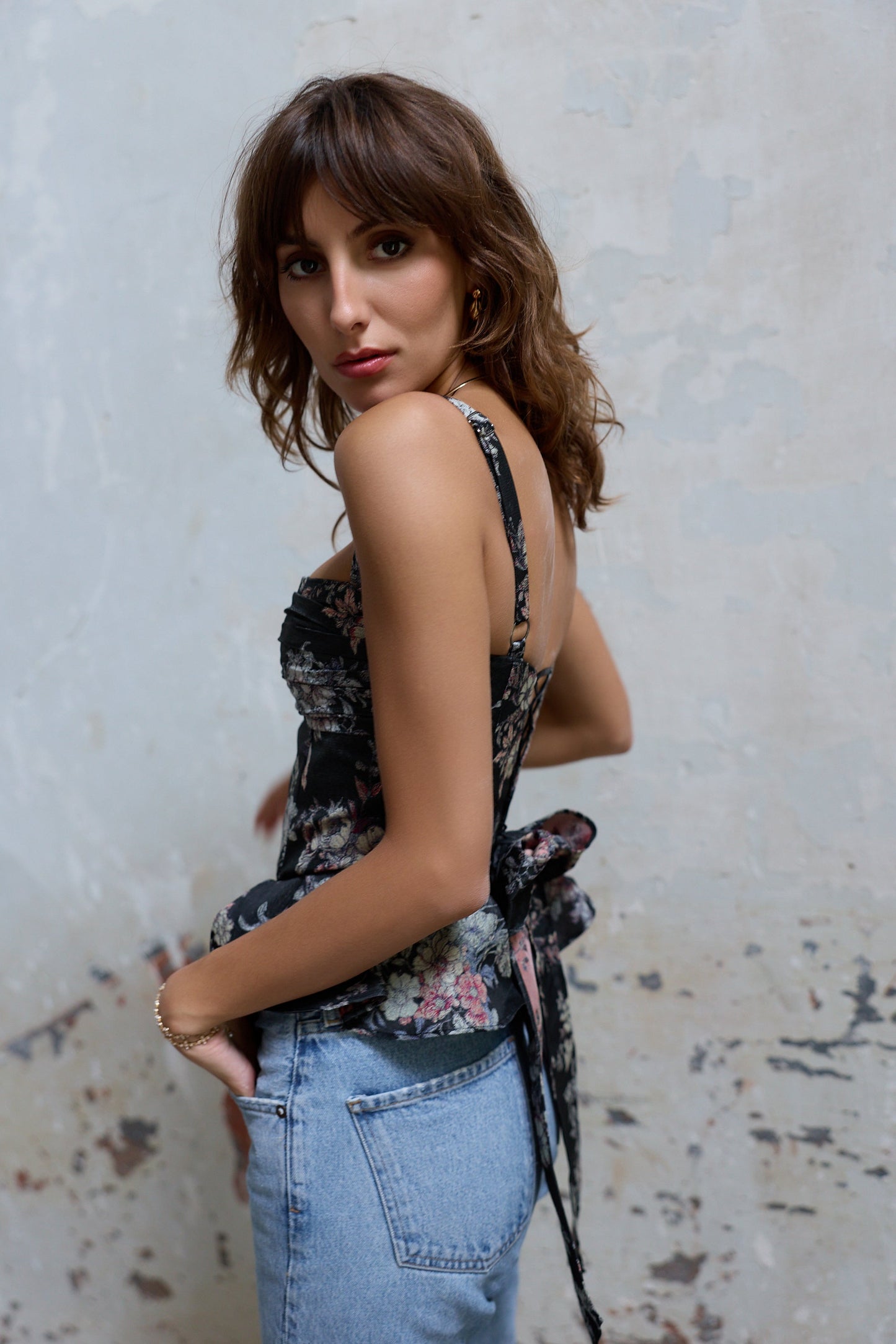 The Effie Top in Black Lilibet Brocade