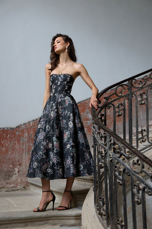 The Hazel Dress in Black Lilibet Brocade