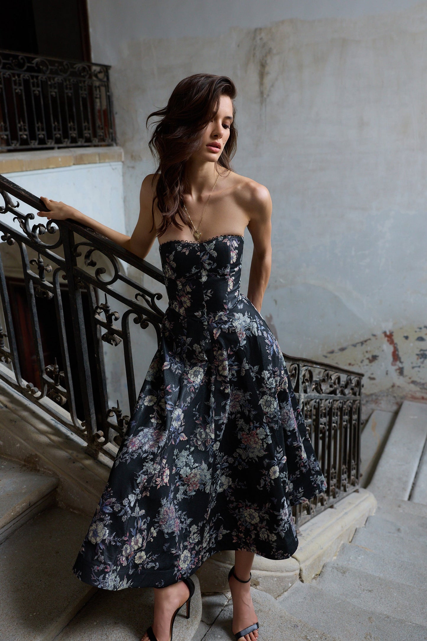 The Hazel Dress in Black Lilibet Brocade