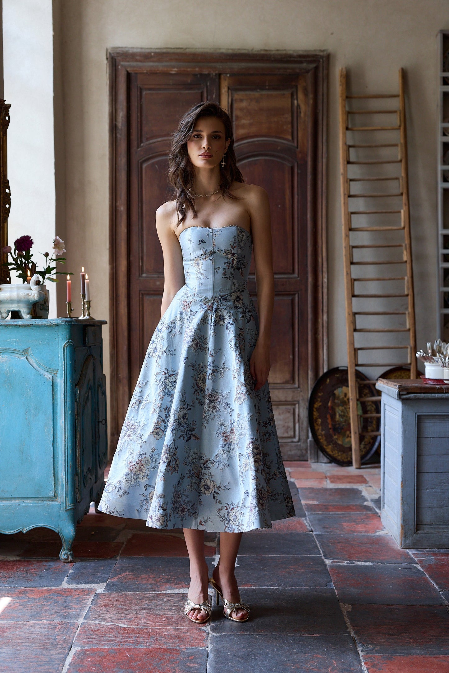 The Hazel Dress in Light Blue Lilibet Brocade