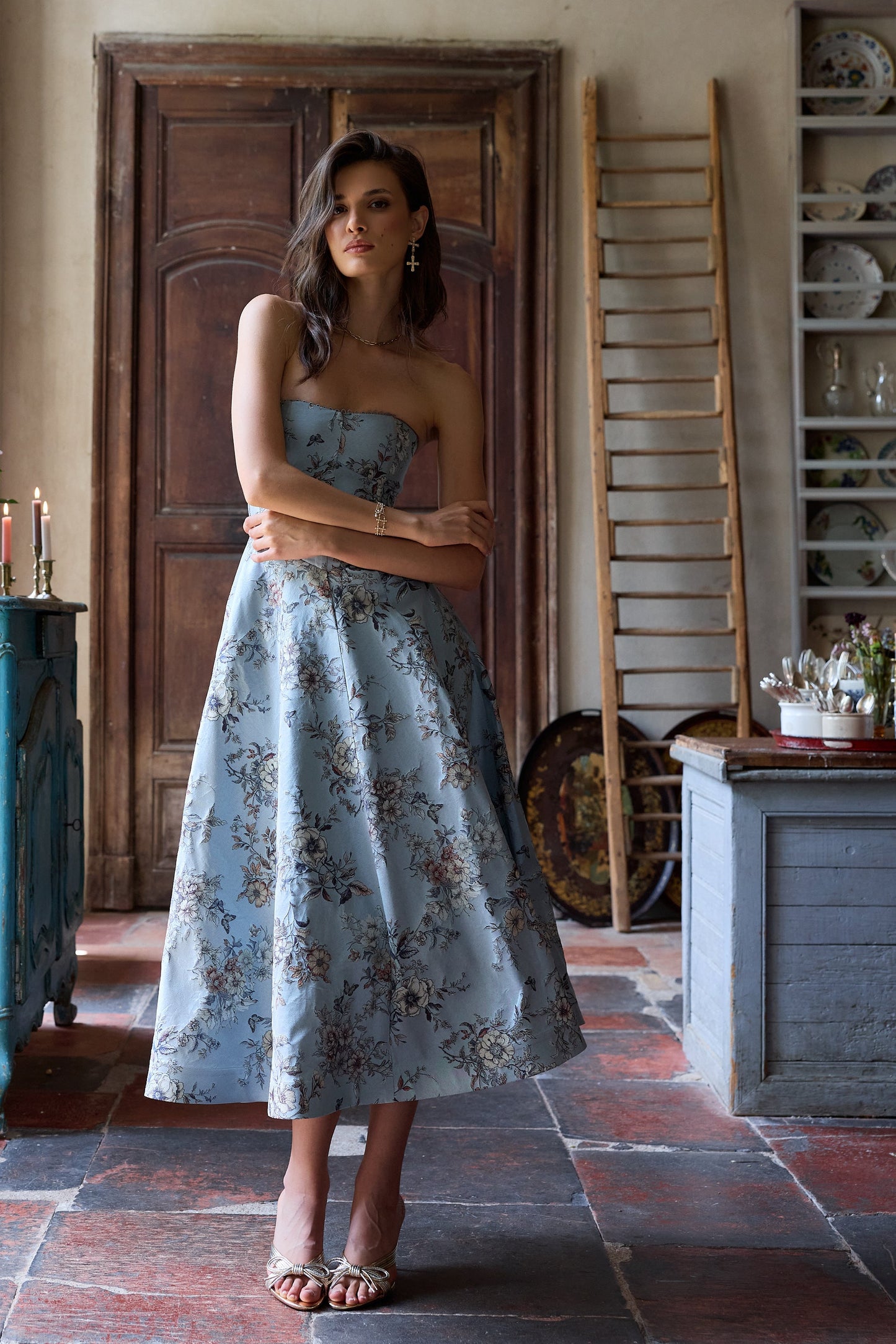 The Hazel Dress in Light Blue Lilibet Brocade