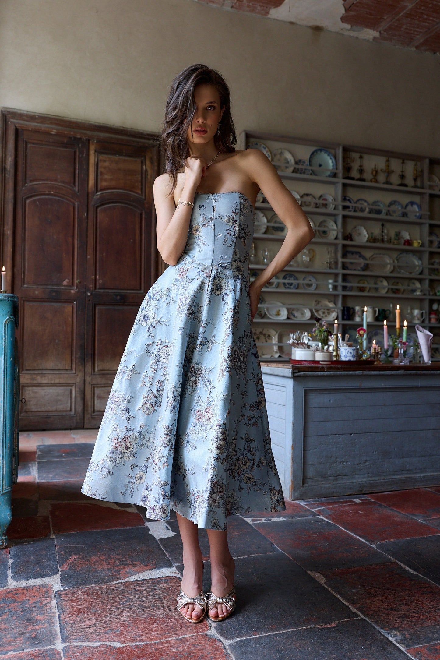 The Hazel Dress in Light Blue Lilibet Brocade