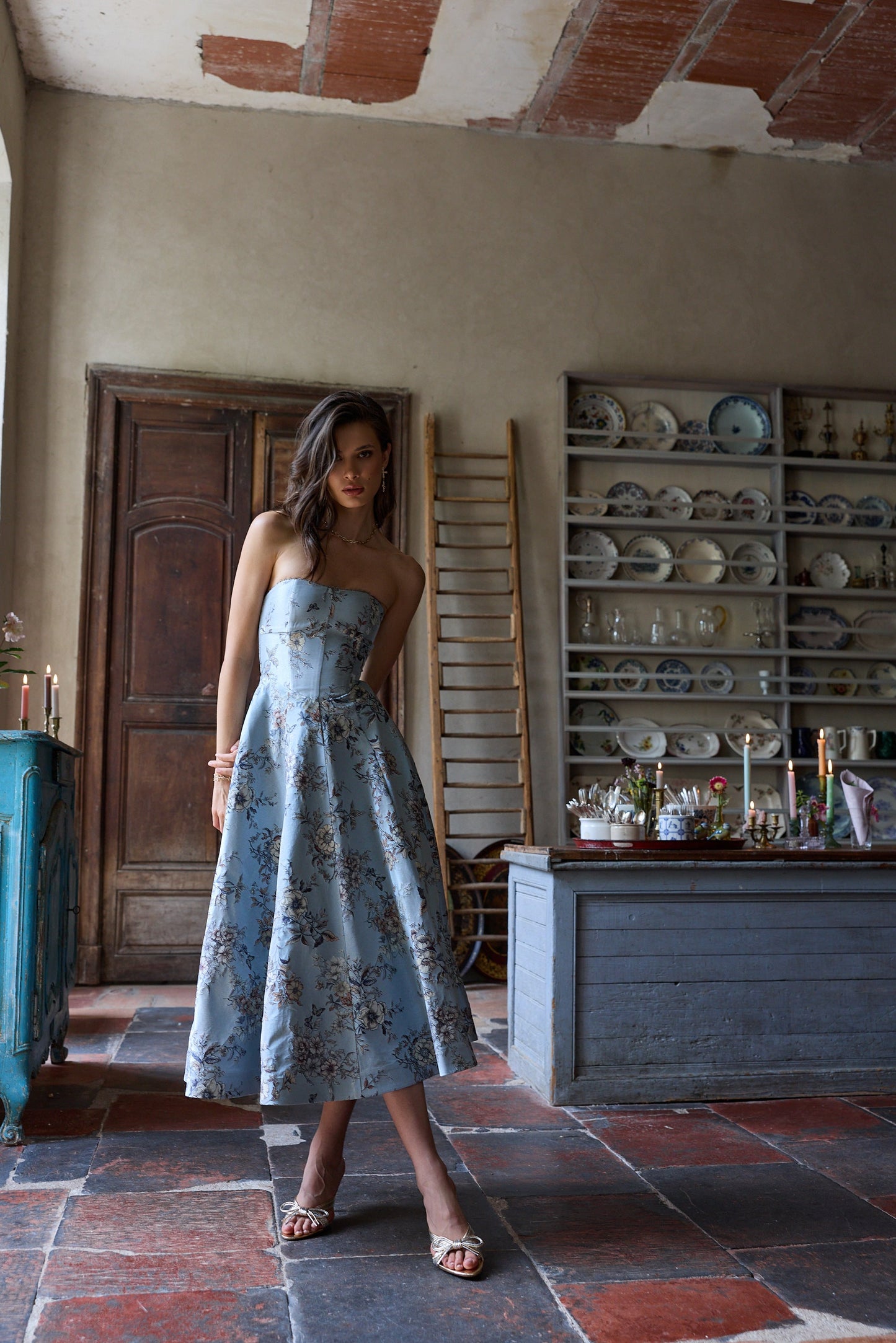 The Hazel Dress in Light Blue Lilibet Brocade