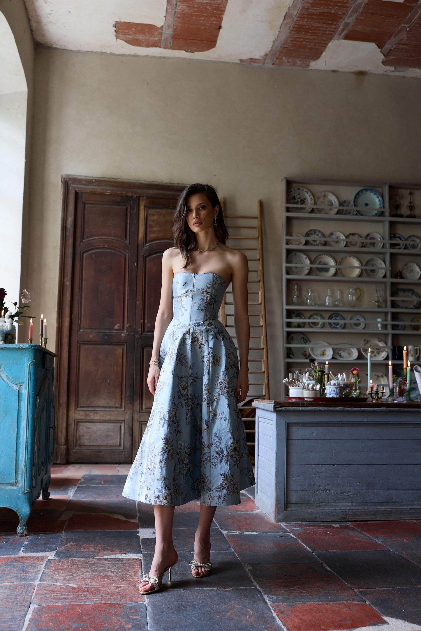The Hazel Dress in Light Blue Lilibet Brocade