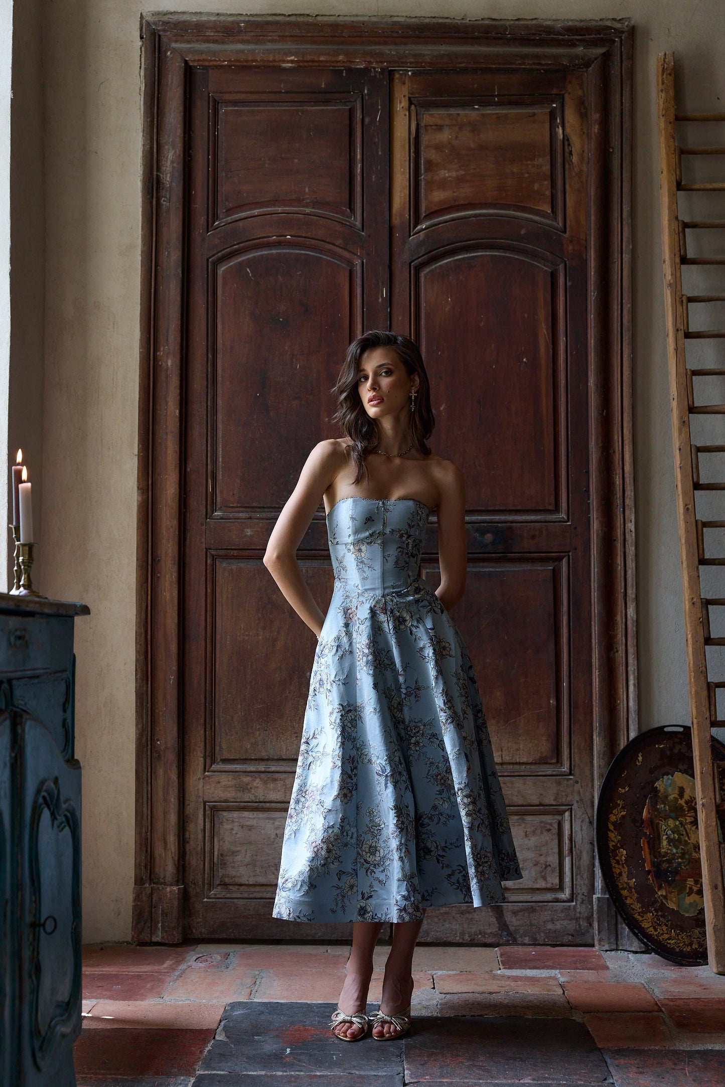 The Hazel Dress in Light Blue Lilibet Brocade