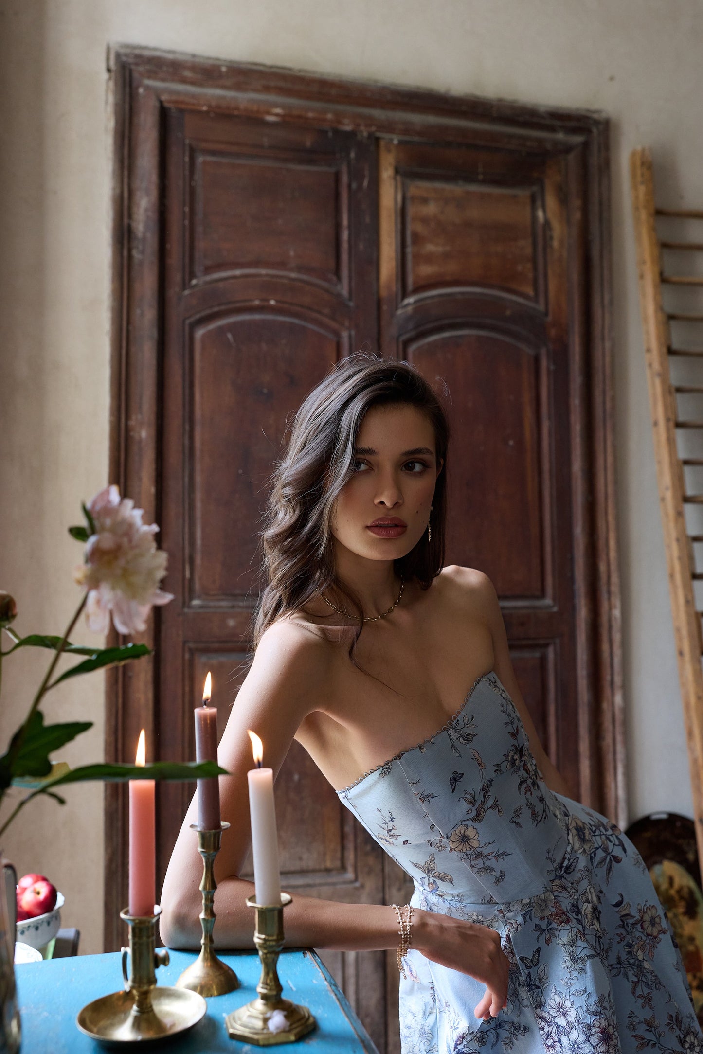 The Hazel Dress in Light Blue Lilibet Brocade