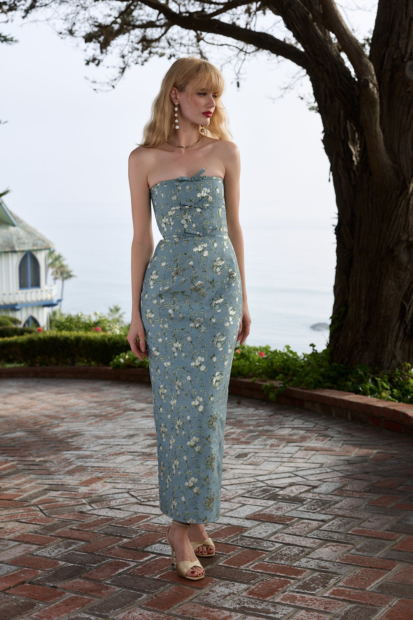 The Kim Dress in Slate Blue Cheverny Brocade
